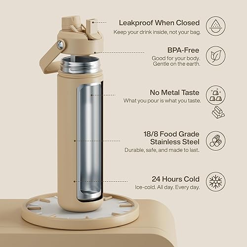 Miniatura 125 de ENCOOL Botella de agua aislada con popote, de acero inoxidable, a prueba de fugas, sin BPA, al vacío de doble pared que se mantiene fría durante 24