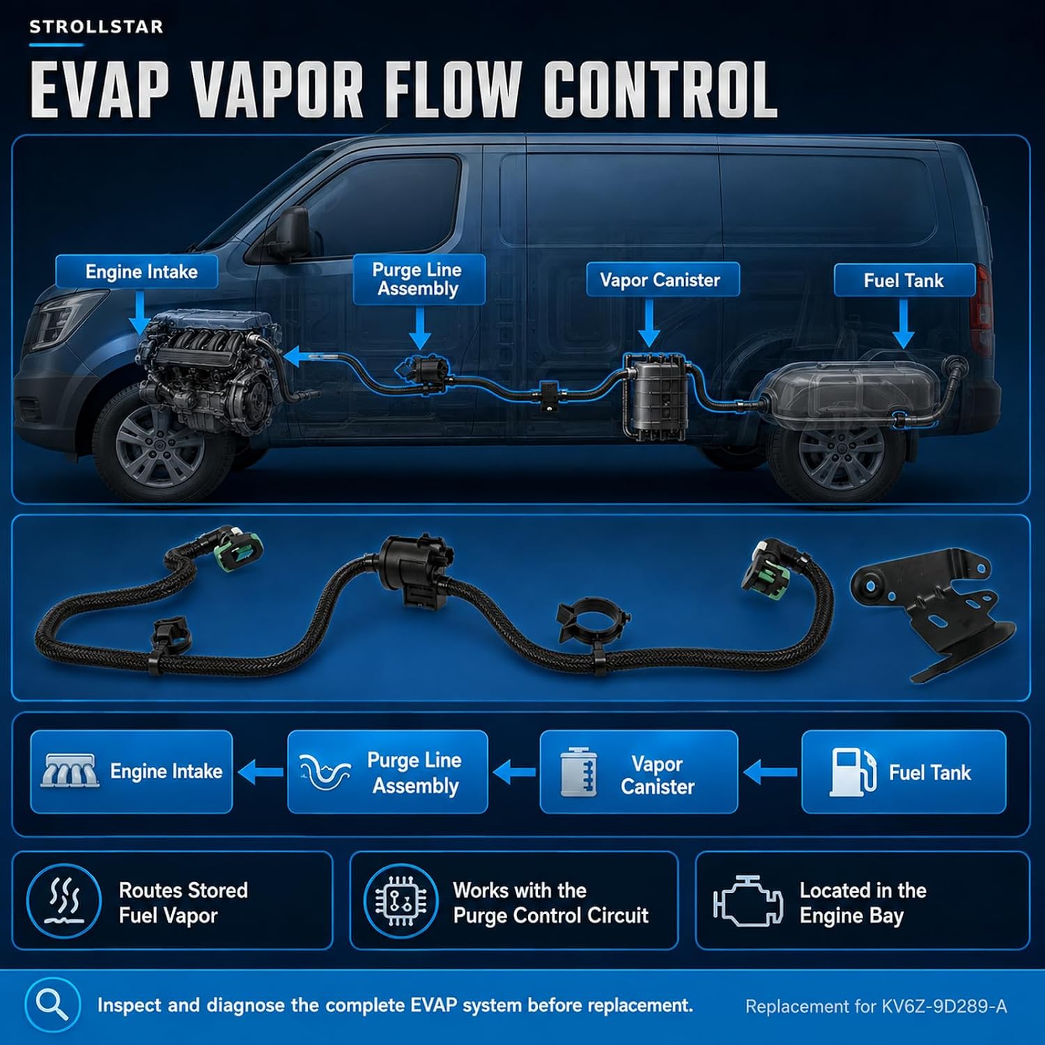 KV6Z-9D289-A EVAP Purge Line for 2019-2023 Transit Connect 2.0L