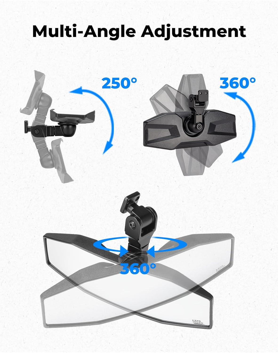 KEMIMOTO Upgrade Tool-free Adjustable Rear View Mirror Compatible with Polaris Ranger 1000 XP 900 500 570/Crew Wide-Angle Convex Anti-Vibration Rearview Mirror Accessories Replace #2879969