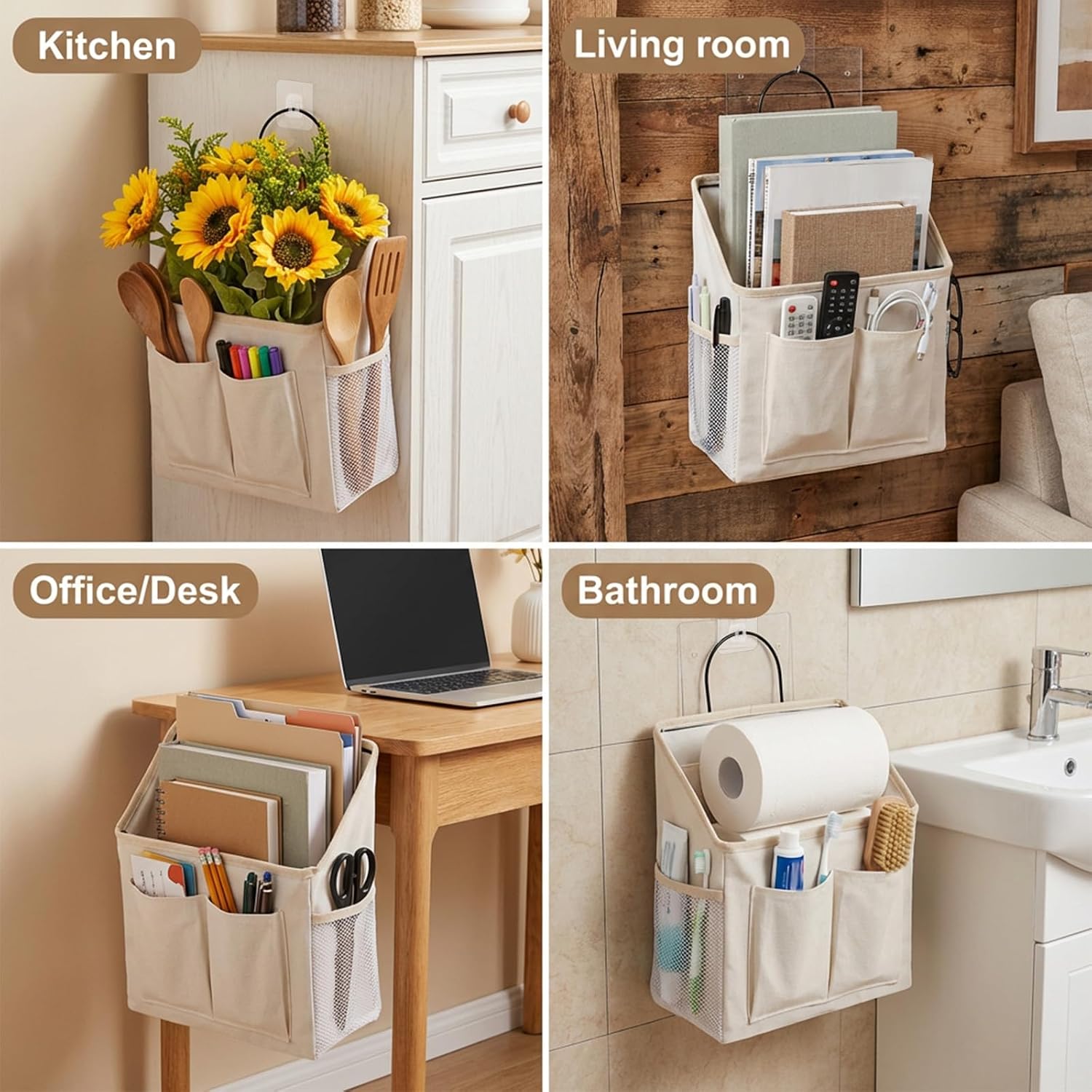 Wall Hanging Storage Bags with Hooks, 1PCS White