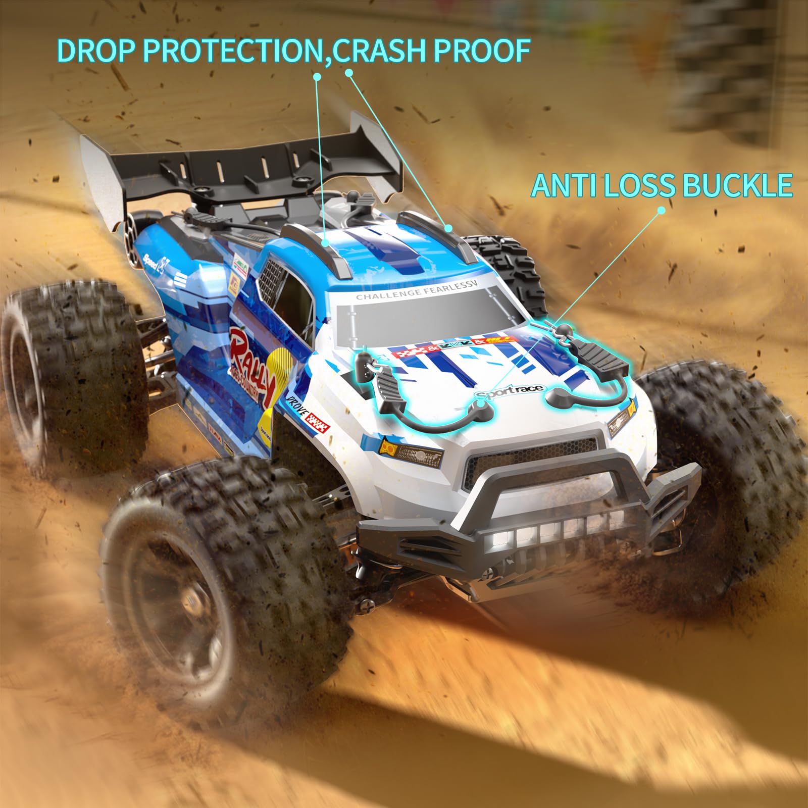 YONCHER 18101 Pro Coche Teledirigido Adulto, 1:18 60KM/H Brushless RC Coche, 4WD Offroad RC Truck,4x4 Crawler con 2 Baterías 50+ Minutos para Niños