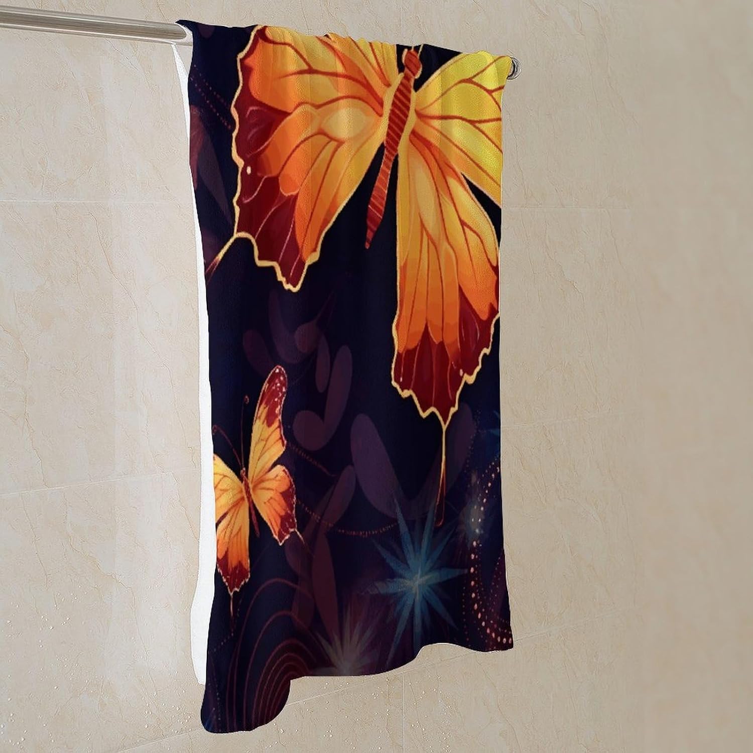 Butterfly Pattern Towel Vacation Accessories Essentials Soft Lighterweight，Bath Towel for Adults Women Men，Bath Towels Gift for All Occasions, Machine Washable.