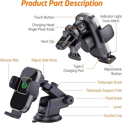 Miniatura 6 de WixGear Cargador inalámbrico para automóvil, (nueva versión de brazos automáticos), cargador inalámbrico rápido para automóvil, soporte de teléfono
