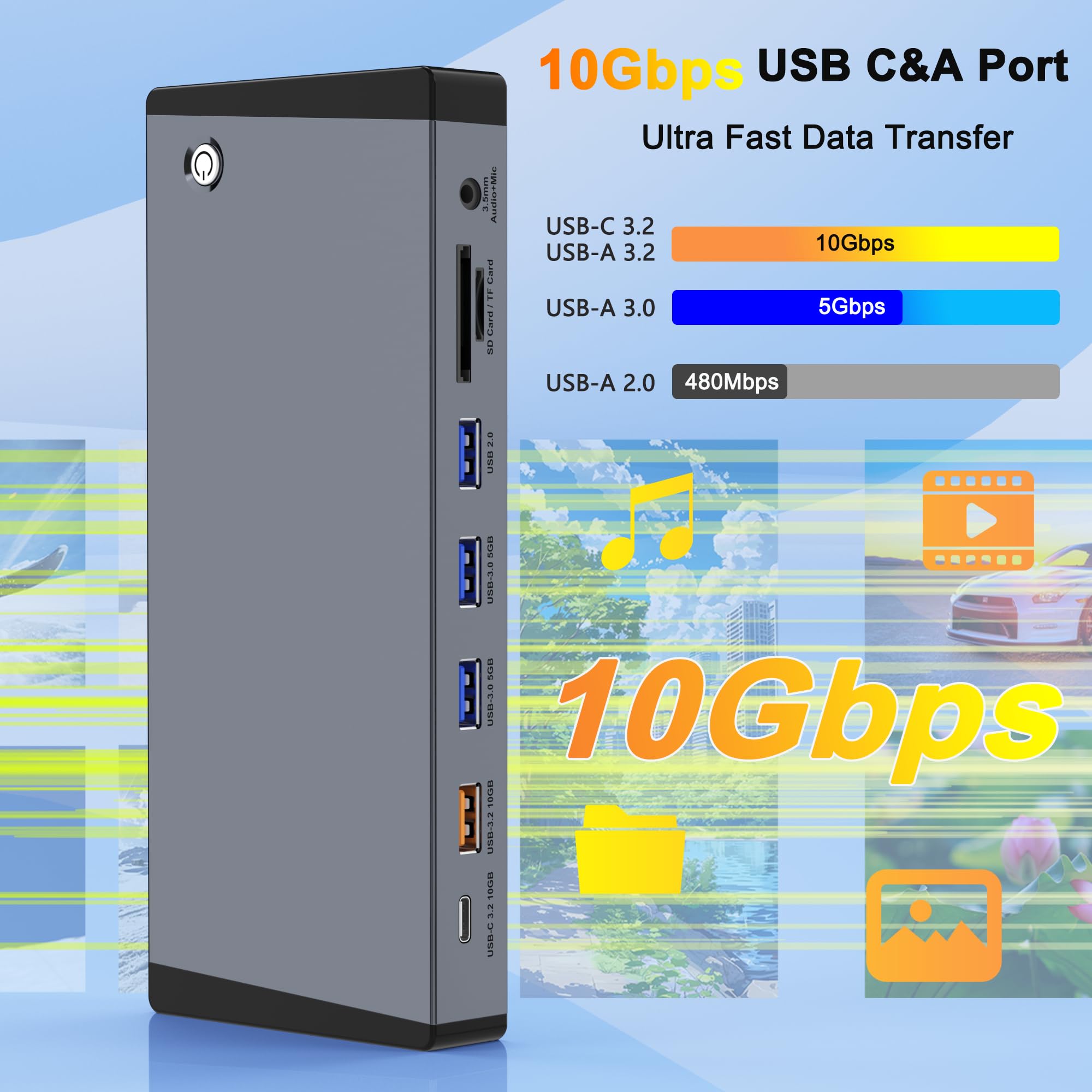 Docking station per laptop 3 monitor per Dell/HP/Lenovo/Mac, 15 in 1, docking station USB C, doppio monitor con slot SSD M.2 NVMe, dock triplo display 4K a 60 Hz con HDMI/Displayport/PD/LAN/SD/TF