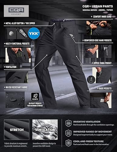 Miniatura 7 de CQR - Pantalones de trabajo elásticos con ventilación para hombre, pantalones tipo cargo, informales, ligeros, de secado rápido, resistentes al