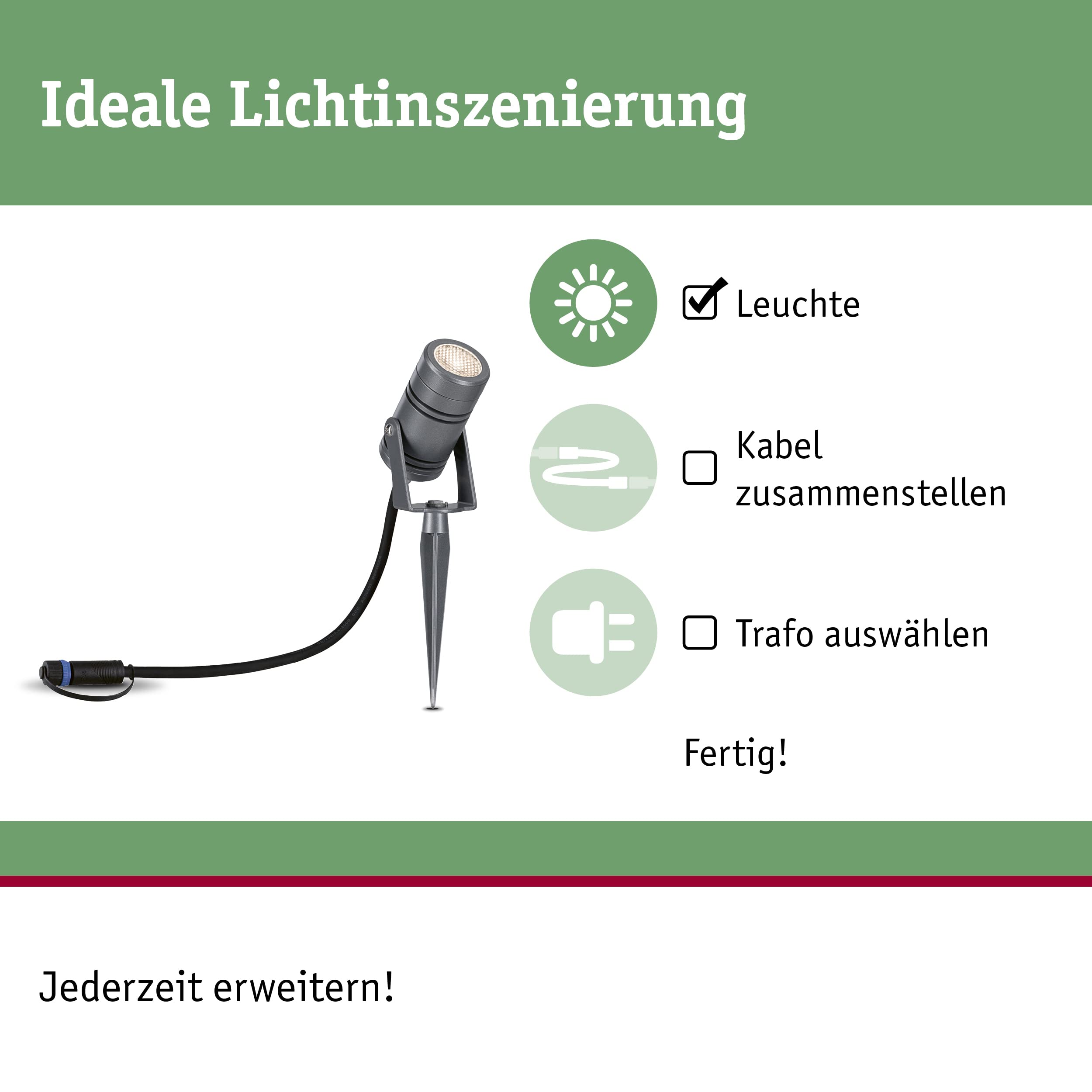 Paulmann 94367 Plug & Shine LED oświetlenie zewnętrzne reflektor ogrodowy Radon IP65 3000K 11W szary ściemnialny system oświetlenia ogrodowego aluminium