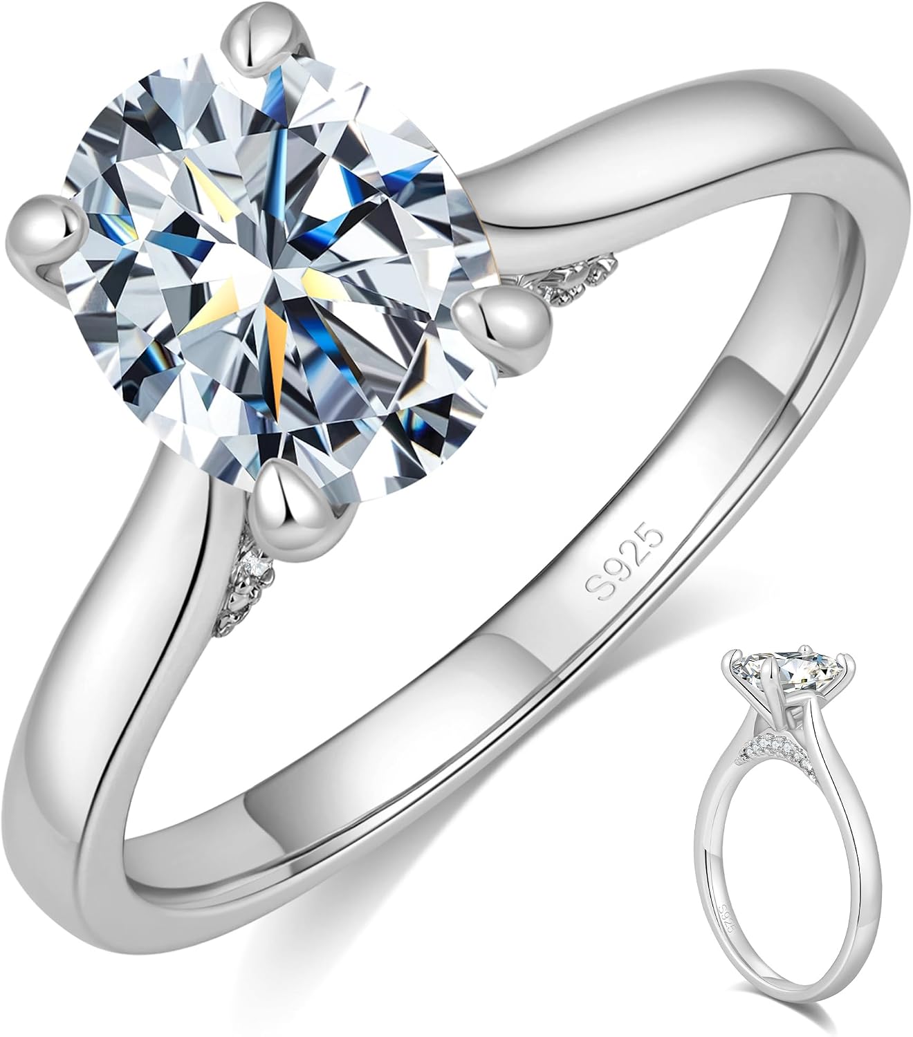 Elio Passero 925 Sterling Silver Oval Moissanite Engagement Rings for Women