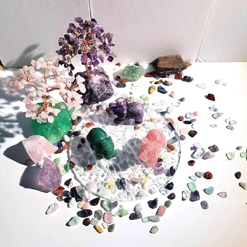 Miniatura 6 de QINJIEJIE 3 piezas de decoración de elefante, estatua de amatista, cristales de cuarzo rosa, aventurina verde, piedras preciosas de escritorio,