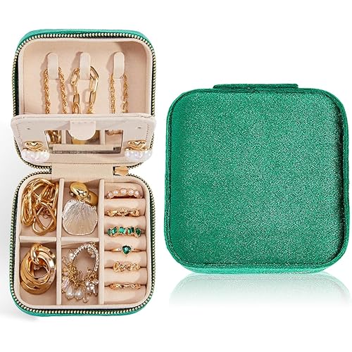 Travel Velvet Jewelry Box with Mirror, Mini Gifts Case for Women Girls, Small Portable Organizer Boxes for Rings Earrings Necklaces Bracelets