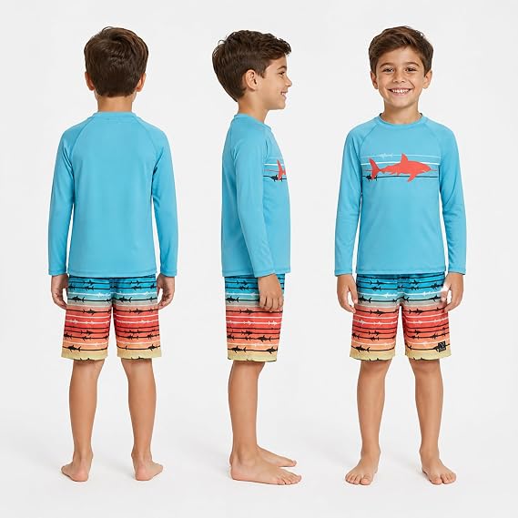 Big Chill Boys 2-Piece UPF 50+ Long Sleeve Rash Guard & Swim Trunks