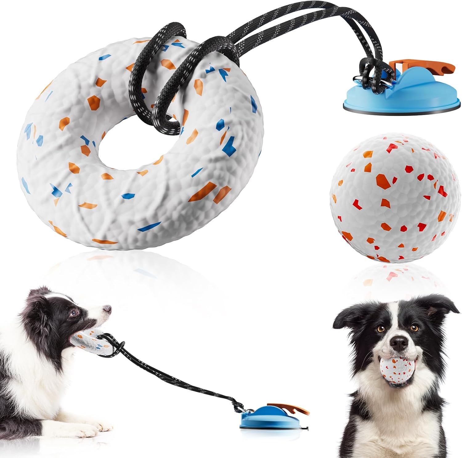 Aktor E-TPU Dog Balls, Interactive Dog Toys Tug of War, Teething Toys for Boredom to Keep Them Busy, Indestructible Dogs Toy for Dogs 2 Types (5 inch, Orange-Blue)