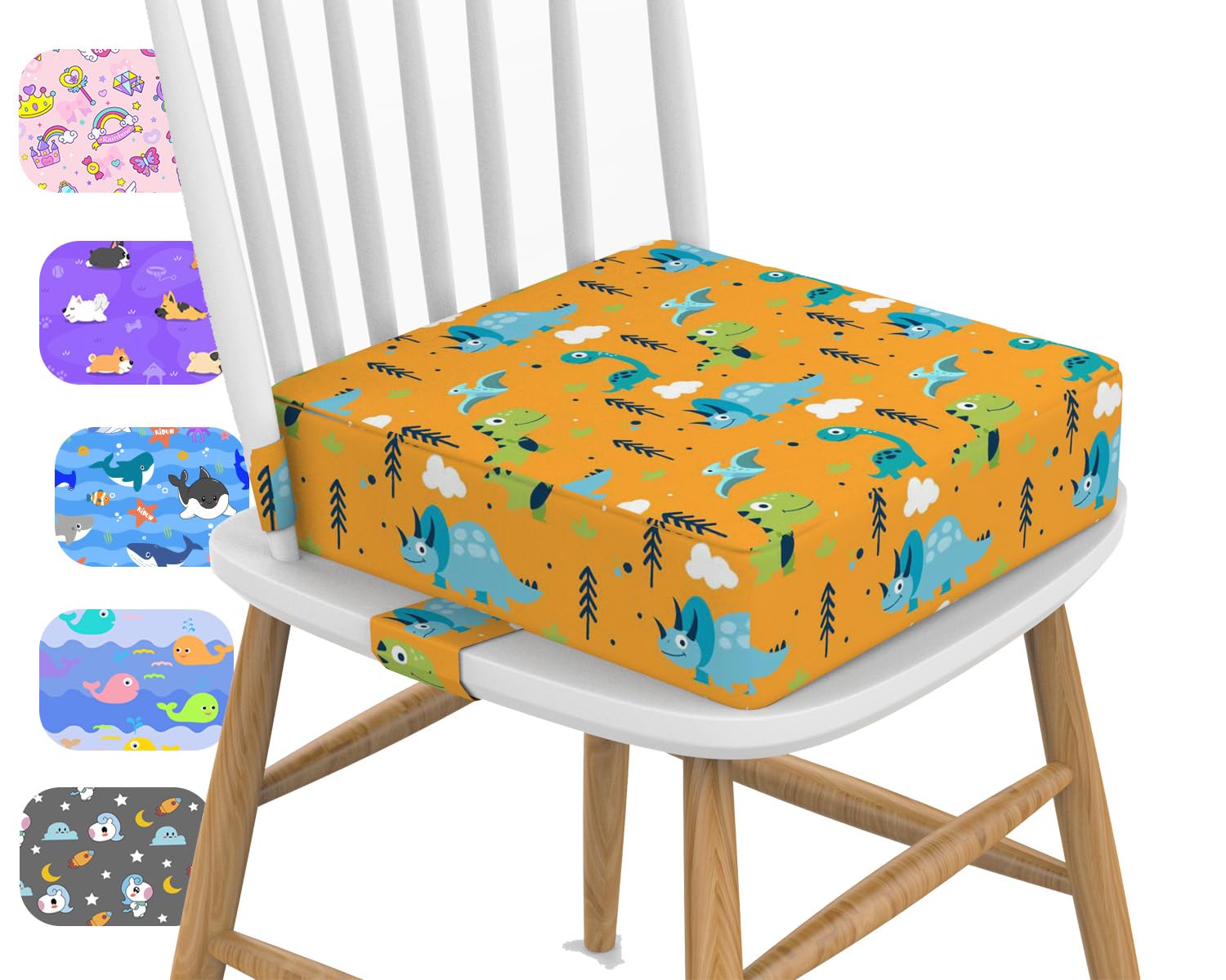 Sitzerhöhung Stuhl Kind, 10,1 cm erhöhtes Kissen für Kinderstuhl, verstellbar, erhöhtes Sitzpolster für Jungen/Mädchen, Kleinkind-Sitzerhöhung (Schnalle/Gelb)