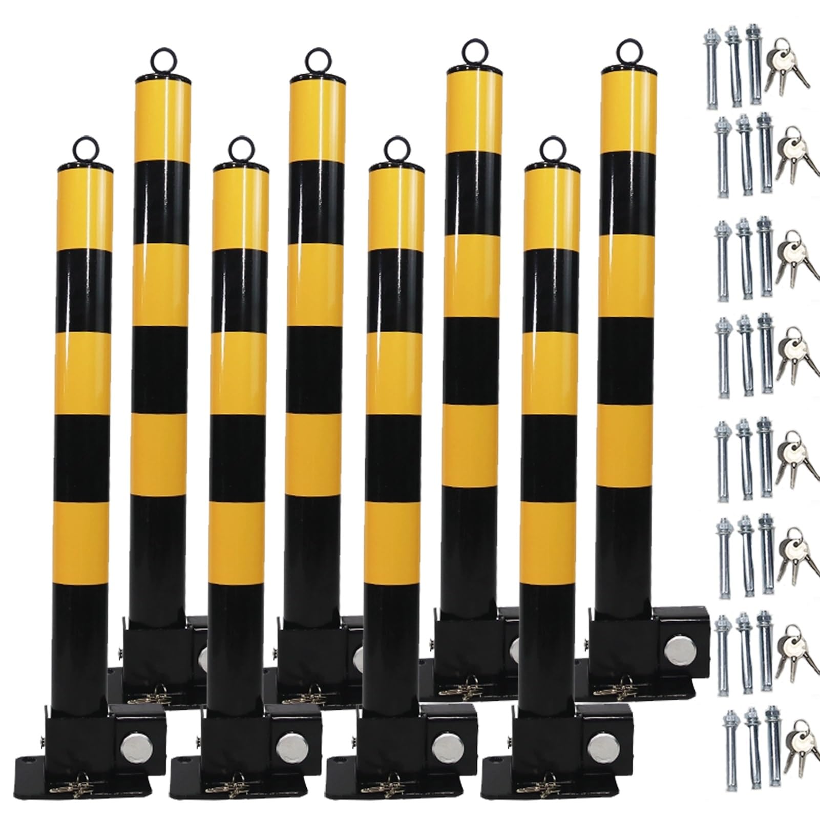 CWCQGH Folding Parking Bollard Set of 2 - Car Parking Barrier Post for Traffic-Sensitive Areas, Garage Security with Reflective Tape (Black 8PCS)