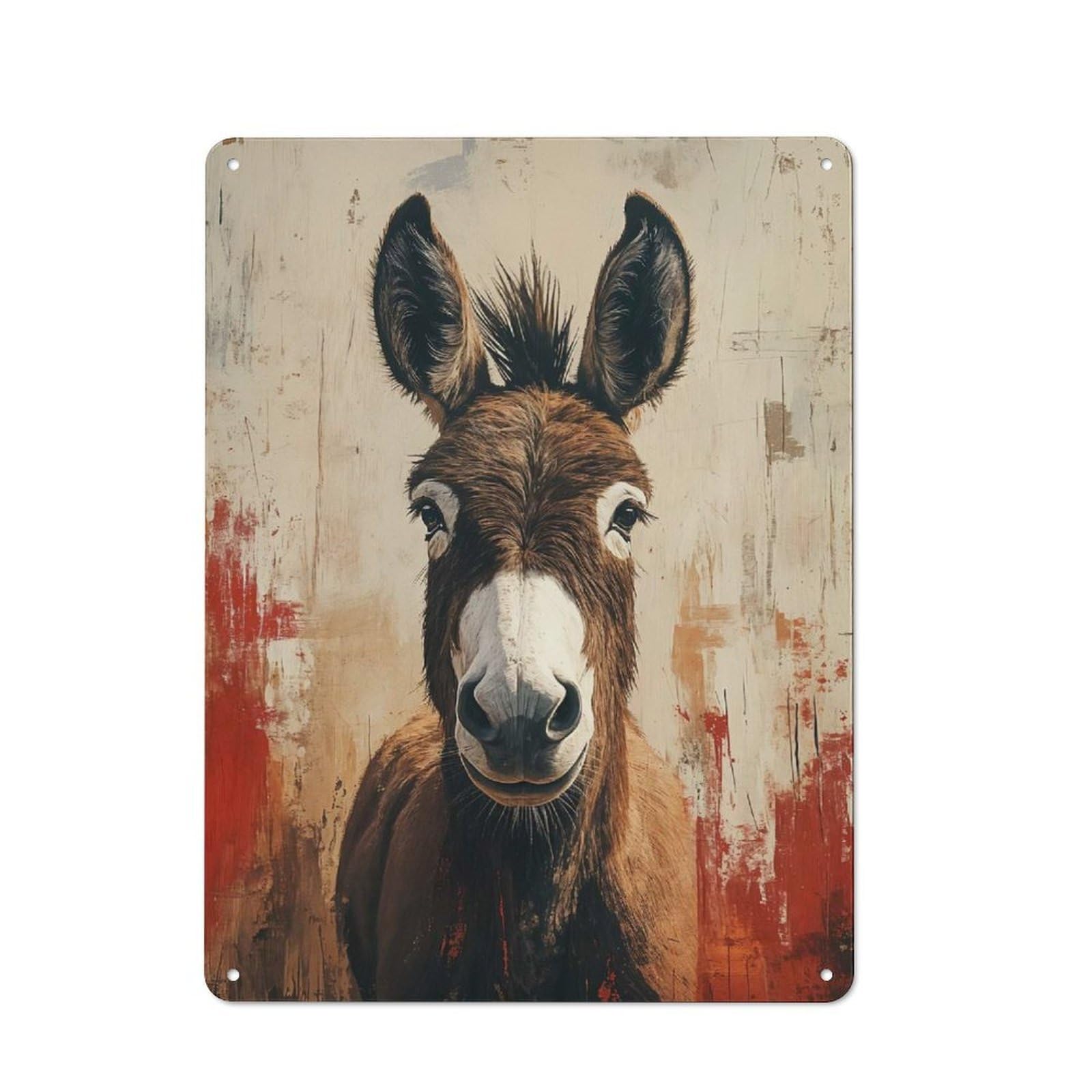 Junmoney Style-19 Donkey Portrait With Abstract Background Retro Metal Wall Sign 40X30cm For Living Room Or Hallway, For Collectors Decorating Living Rooms And Hallways