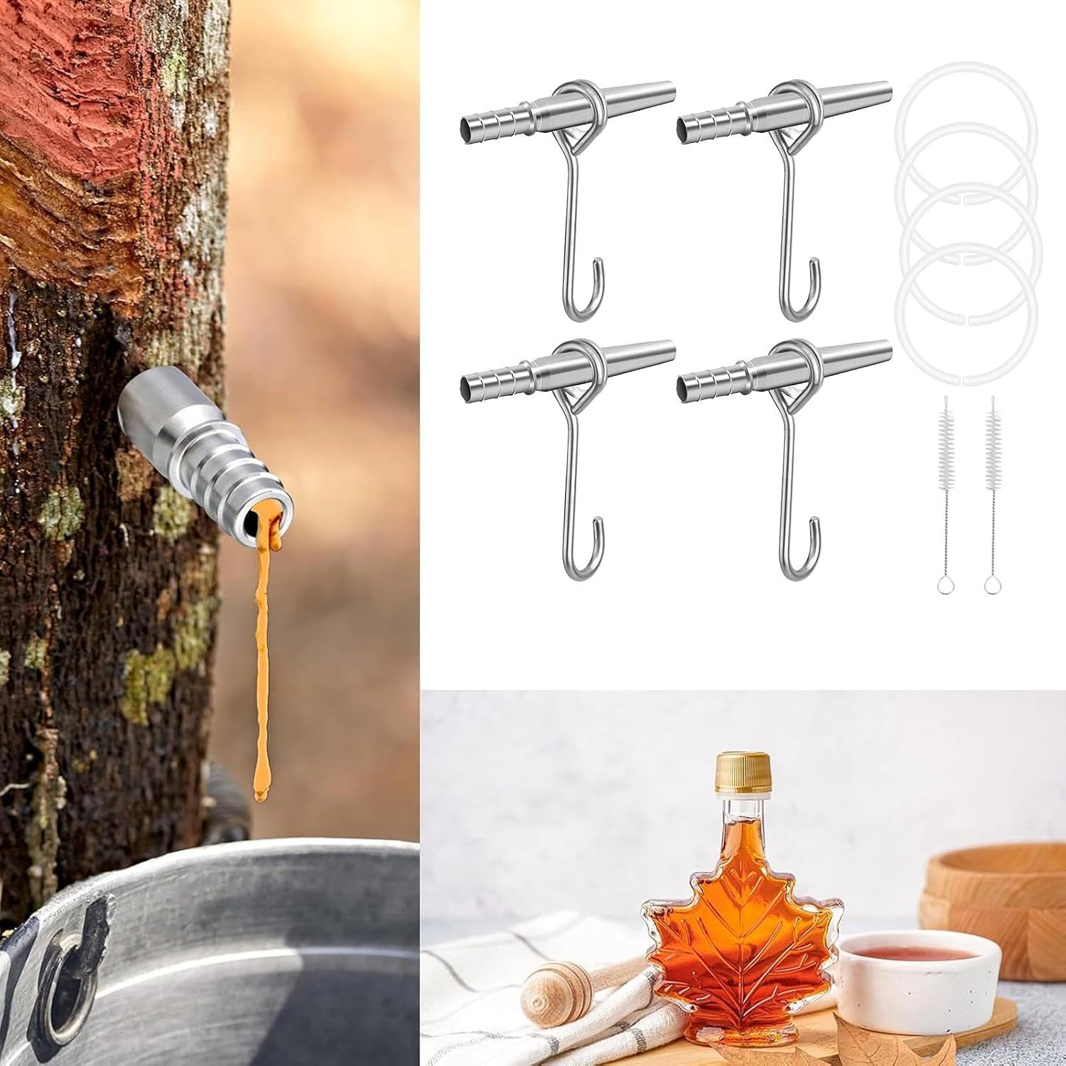 Maple Sap Tapping Set, 4 Piece Tree Spile Kit, Food Grade Collection Tap