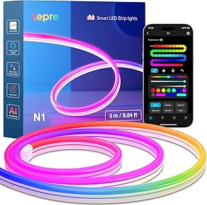 Lepro N1 AI Smart Neon Rope Light 3M RGB+IC, Works with Alexa & Google Assistant, Music Sync LED Lights for Bedroom, App V…