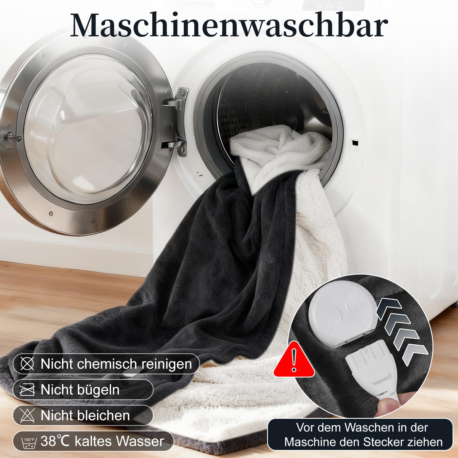 Heizdecke Mit Abschaltautomatik 130x180CM, Wärmedecke mit 8 Heizstufen & 1-12 Stunden Auto-Off-Timer Überhitzungsschutz, Maschinenwaschbar Flanell-Sherpa Wärme Decke für Home & Office, Grau