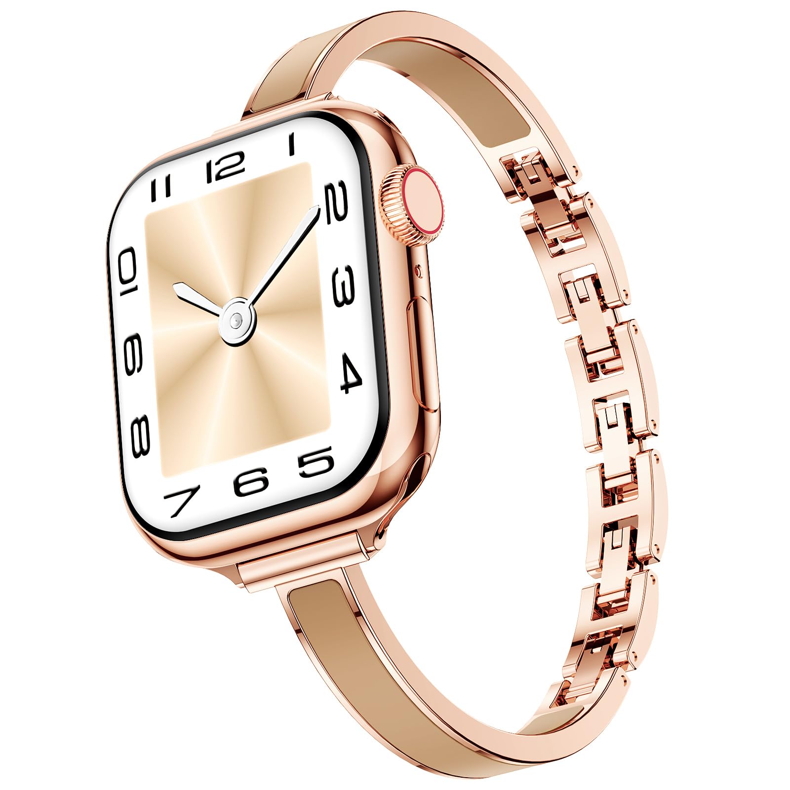 Mosonio Slim Designer Bracelet Bands for Apple Watch Women, Elegant Thin Dressy Metal Band with Embedded Silicone Accents Compatible with Apple Watch Ultra / Series 11 10 9 8 7 6 5 4 SE 3 2 1, Easy-Adjust Link Fancy Strap for iWatch 49mm 46mm 45mm 44mm 42mm 41mm 40mm 38mm (Sizes vary by model) — view 11