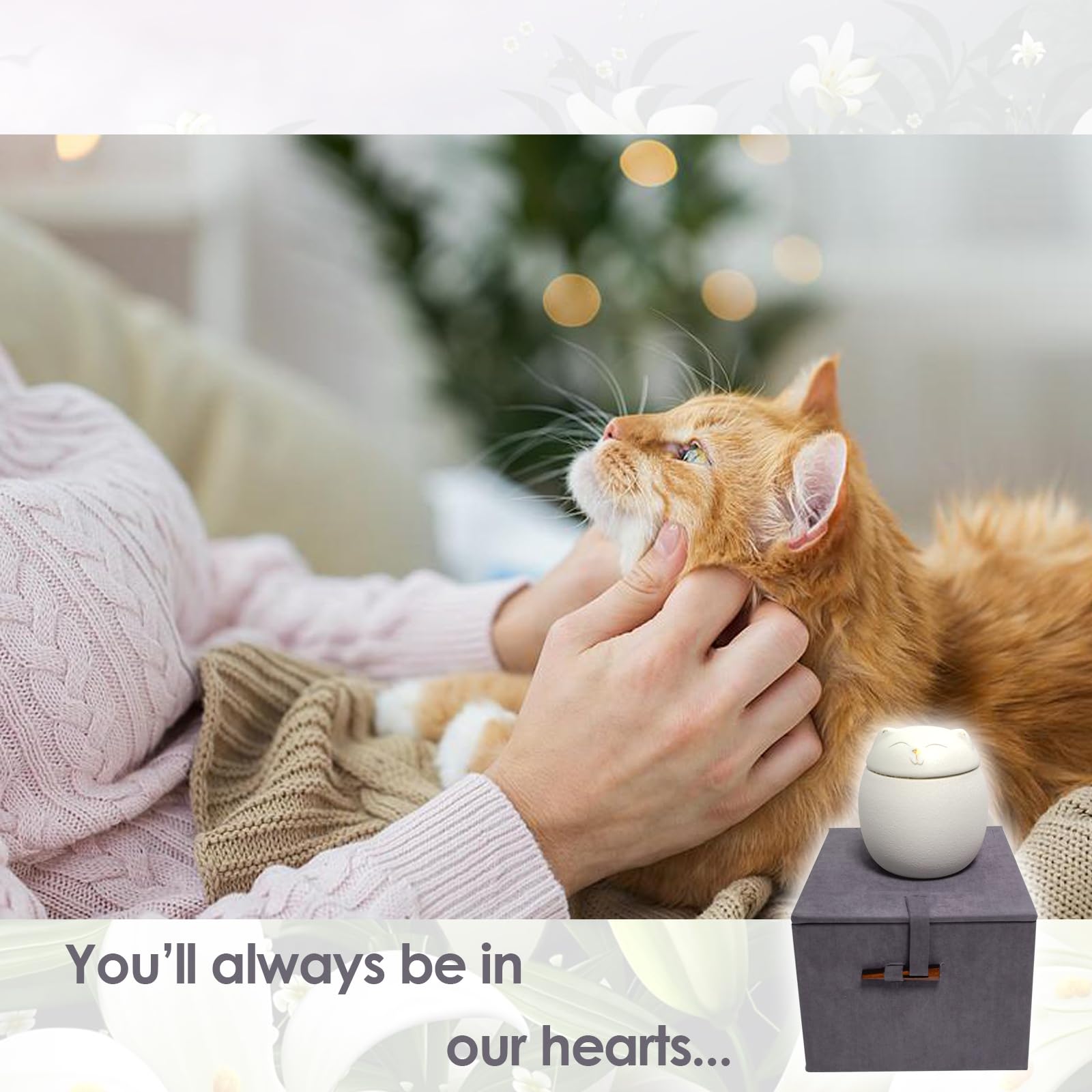 Urna per ceneri di gatto in ceramica opaca, realizzata a mano, idea regalo, bianca, L