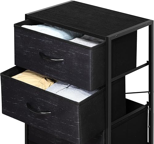 Miniatura 5 de LIANTRAL Cómoda con 4 cajones, cómoda de tela para dormitorio, cómoda pequeña, marco de acero resistente y parte superior de madera, cajones de