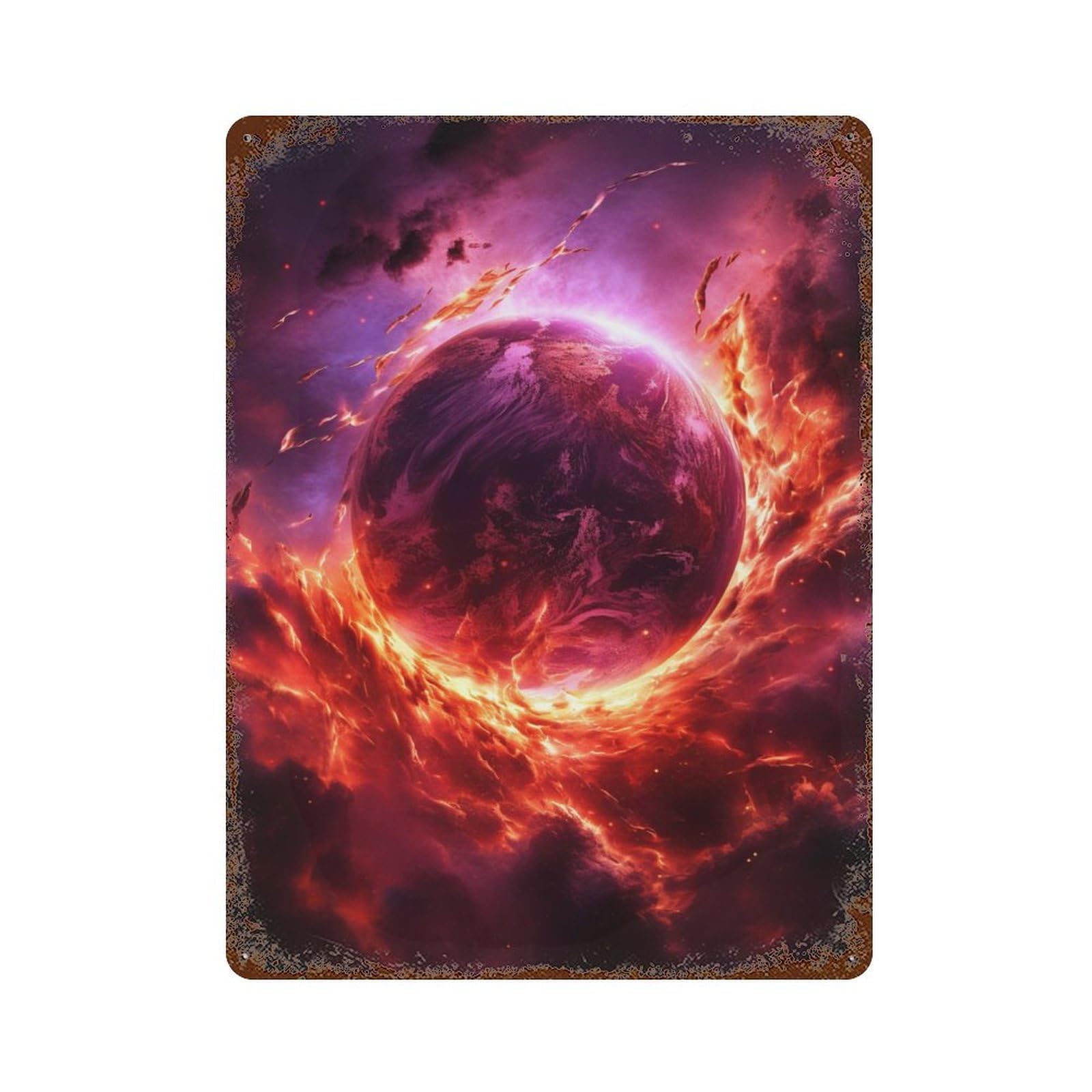 Garage Style Fire Planet Aged Metal Wall Plaque 15.7"x11.8", Farmhouse Wall Decor for Bar And Workshop