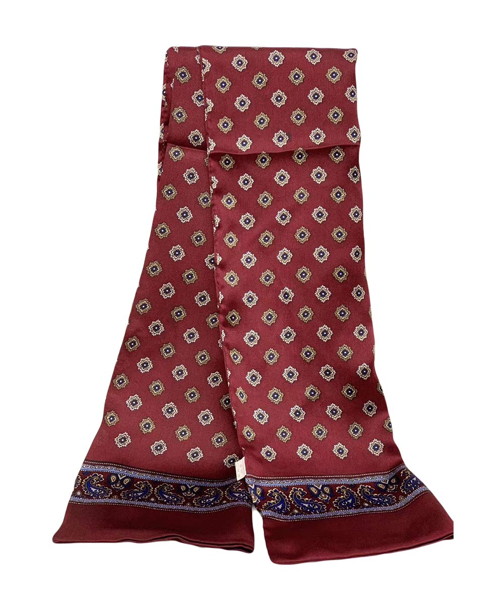 Uk_stone Men's Burgundy 100% Silk Paisley Flowers Scarf, Scarf, Paisley #10 Wine Red, One Size