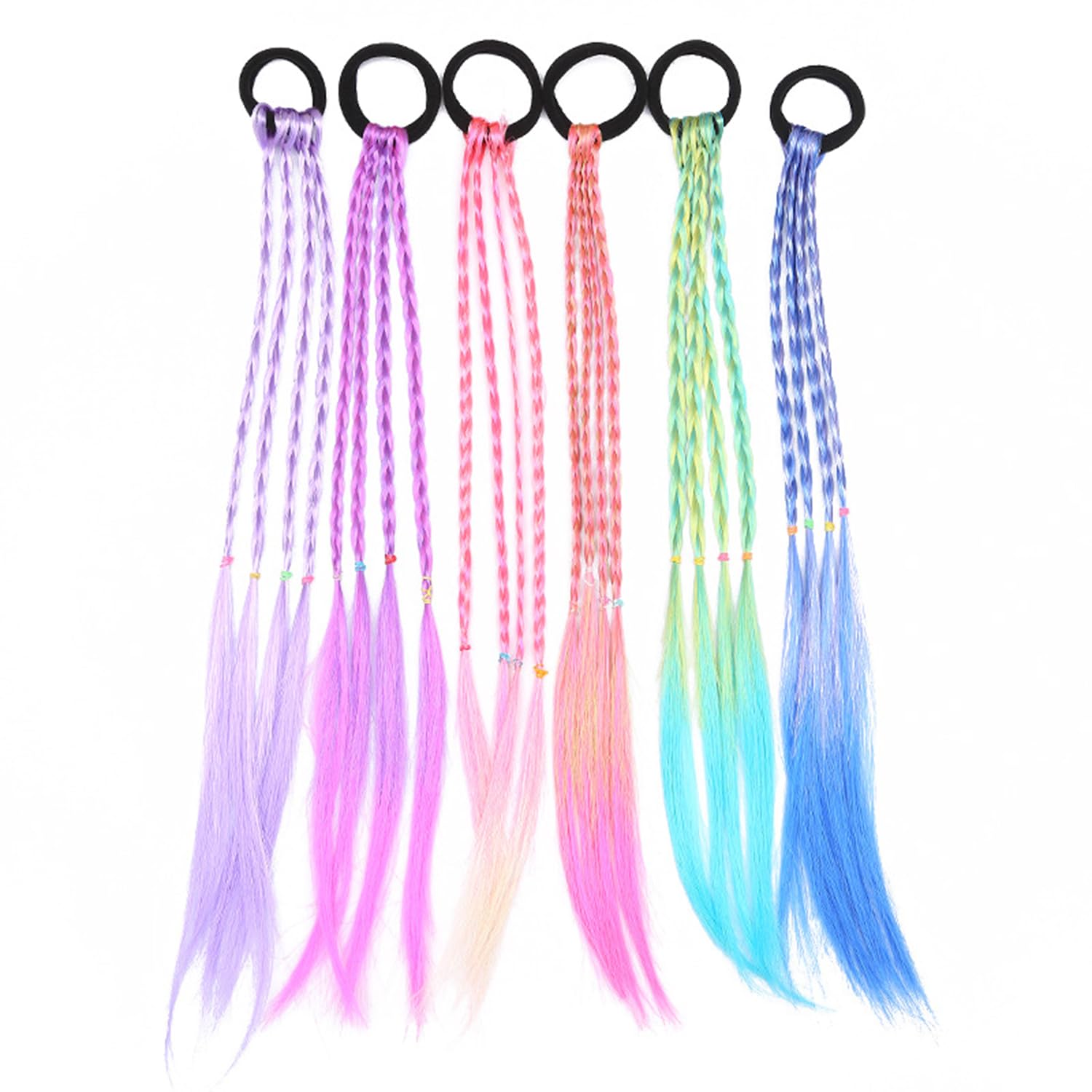 6 Pièces Extensiones Pelo Trenzadas Colores, Extensiones de Colores Para Niñas, Postizos Trenzados con Banda Elástica, Coloridas Extensión Pelo Trenza,6Pcs Tresse Cheveux Couleur