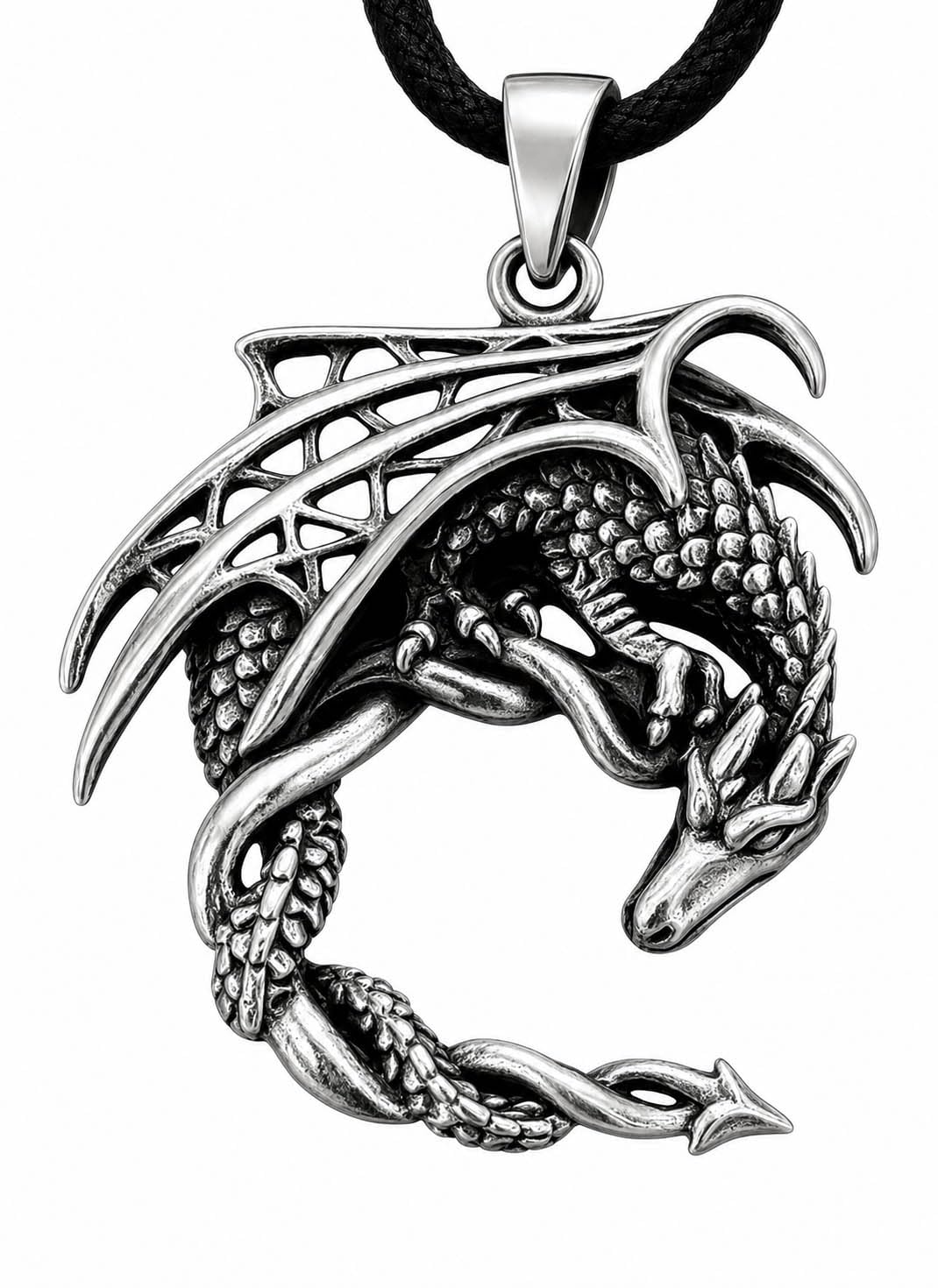 Drachen Anhänger aus 925 Sterling Silber mit Baumwollband Si.288