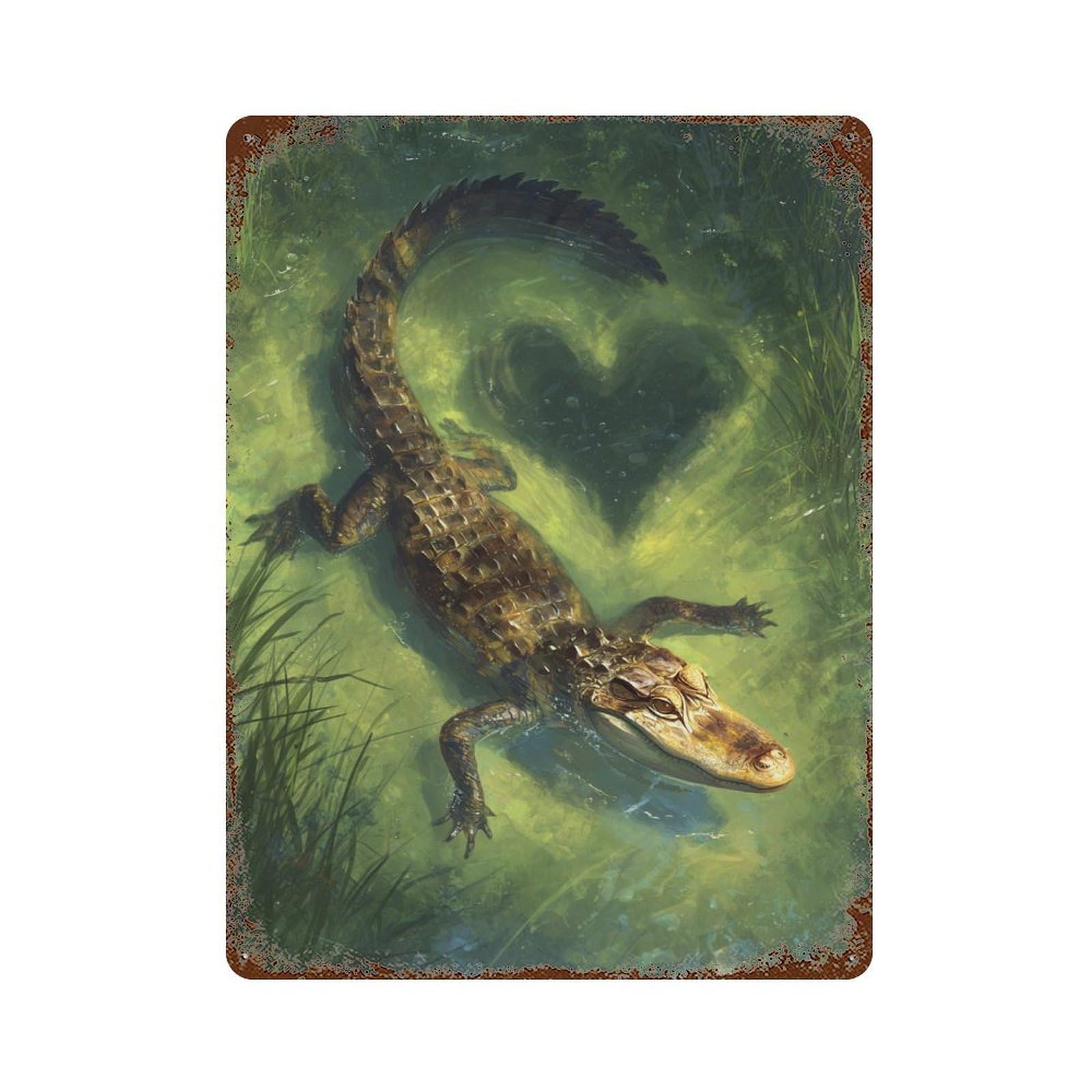 Rust Effect Alligator in Amazon Jungle Weathered Tin Sign 15.7"x11.8", Farmhouse Wall Decor for Farmhouse, Kitchen And Entryway Decor