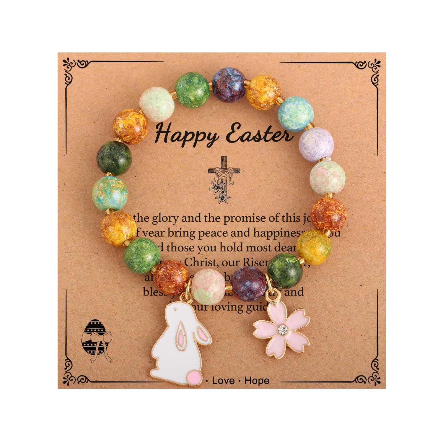 enasal Easter Basket Stuffers for Teens Girls, Nature Stone Easter Gifts Cross Bracelet, Christian Gifts Inspirational Jewelry