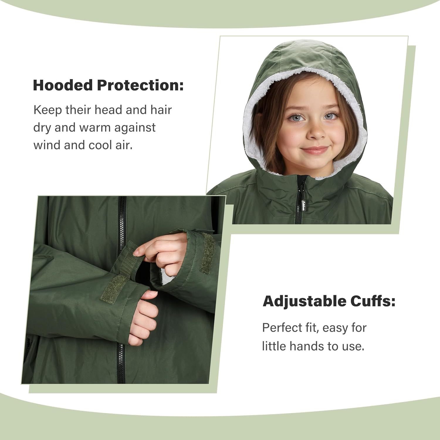 Catalonia Kids Waterproof Swim Parka with Hood, Windproof Fleece Swim Jacket, Warm Winter Swim Coat, Perfect for Beach, Pool
