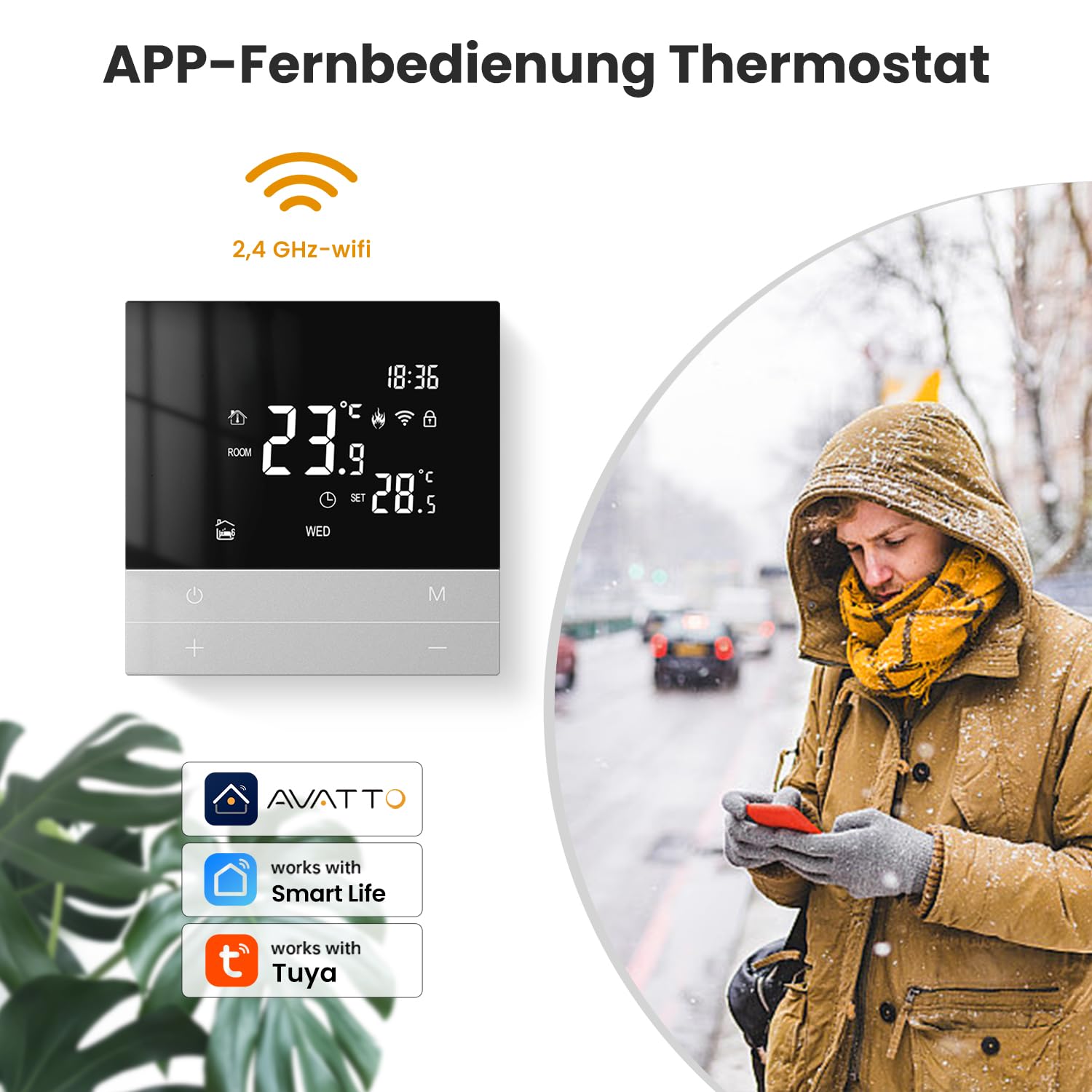 AVATTO Thermostat für Wasser-Fußbodenheizung, Smart WiFi Thermostat, programmierbarer Raumthermostat, kompatibel mit Alexa & Google Home, Fernbedienung über AVATTO-App oder Smart-Life-App
