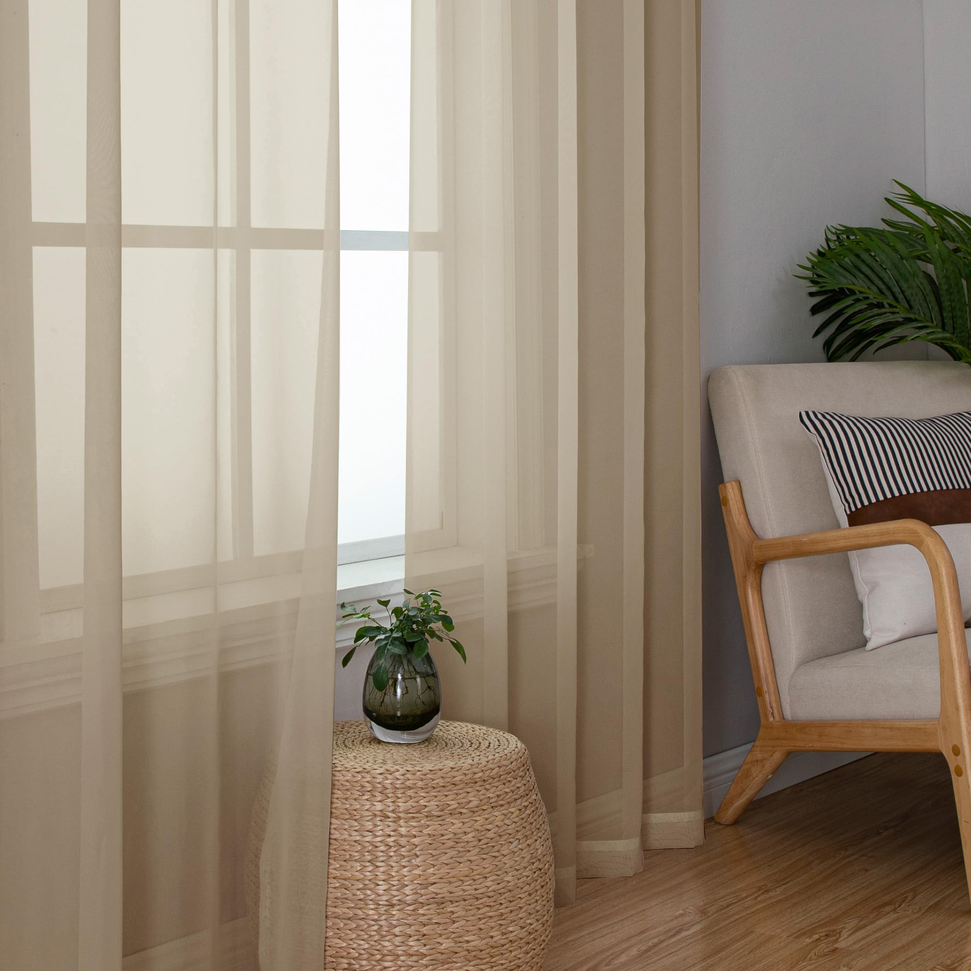 Chyhomenyc Tende trasparenti color tortora, lunghe 114 cm, 2 pannelli, con tasca per bastone, in voile, per soggiorno, camera da letto, finestre piccole, 106 x 114 cm
