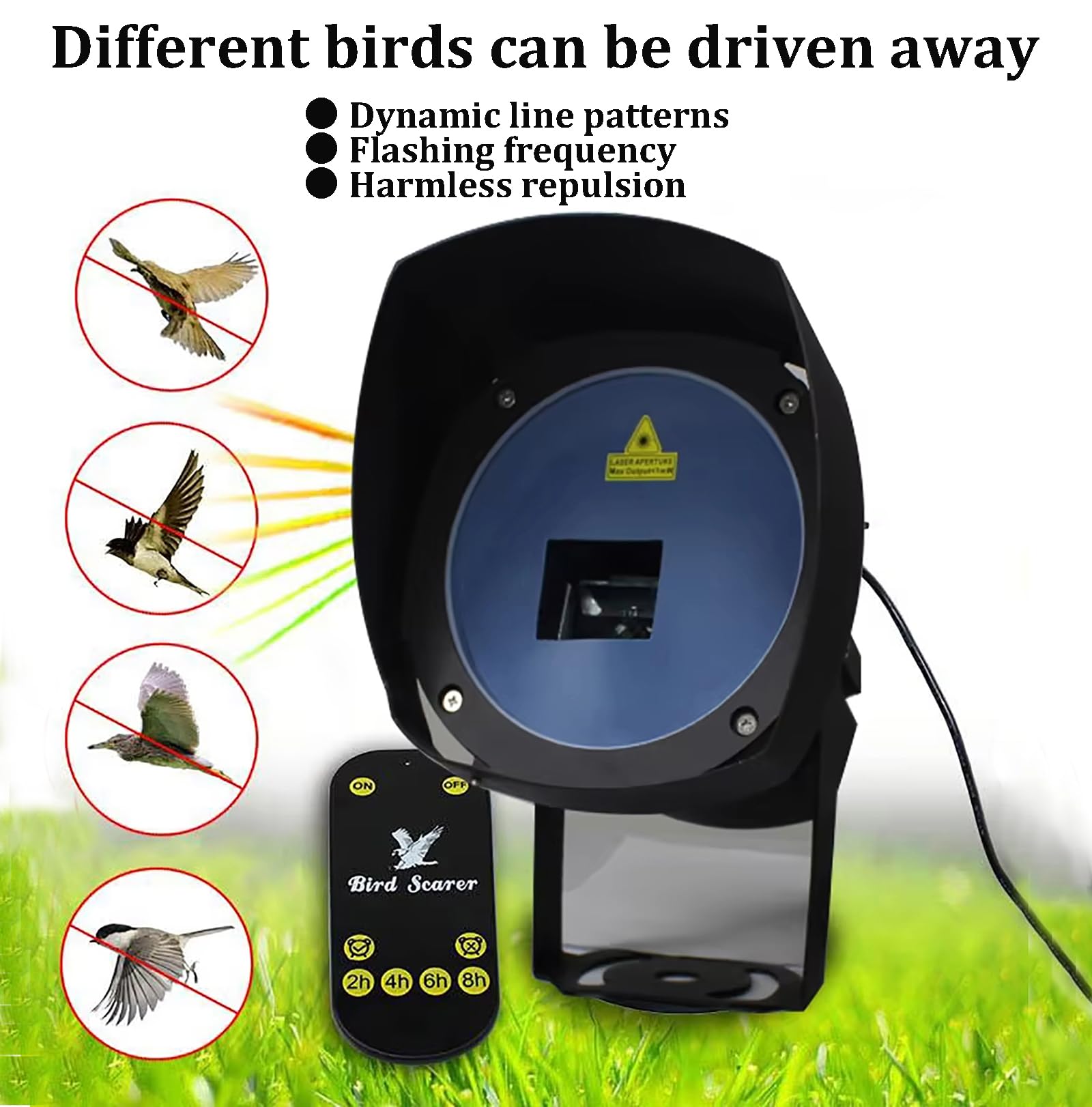 Ahuyentador De Pájaros Láser para Exteriores con Temporizador Y Control Remoto, Repelente Automático De Aves, Dispositivo Impermeable para Ahuyentar Palomas, Estorninos