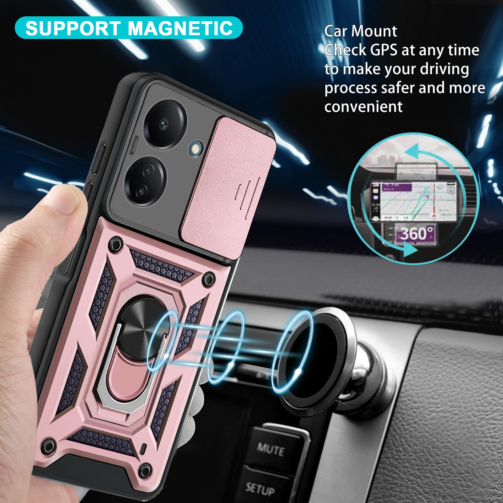 Yohii Handyhülle Für Xiaomi Poco C65 / Redmi 13C – Mit 360° Ring-Ständer, Kameraschutz, Inkl. 2 Schutzfolien