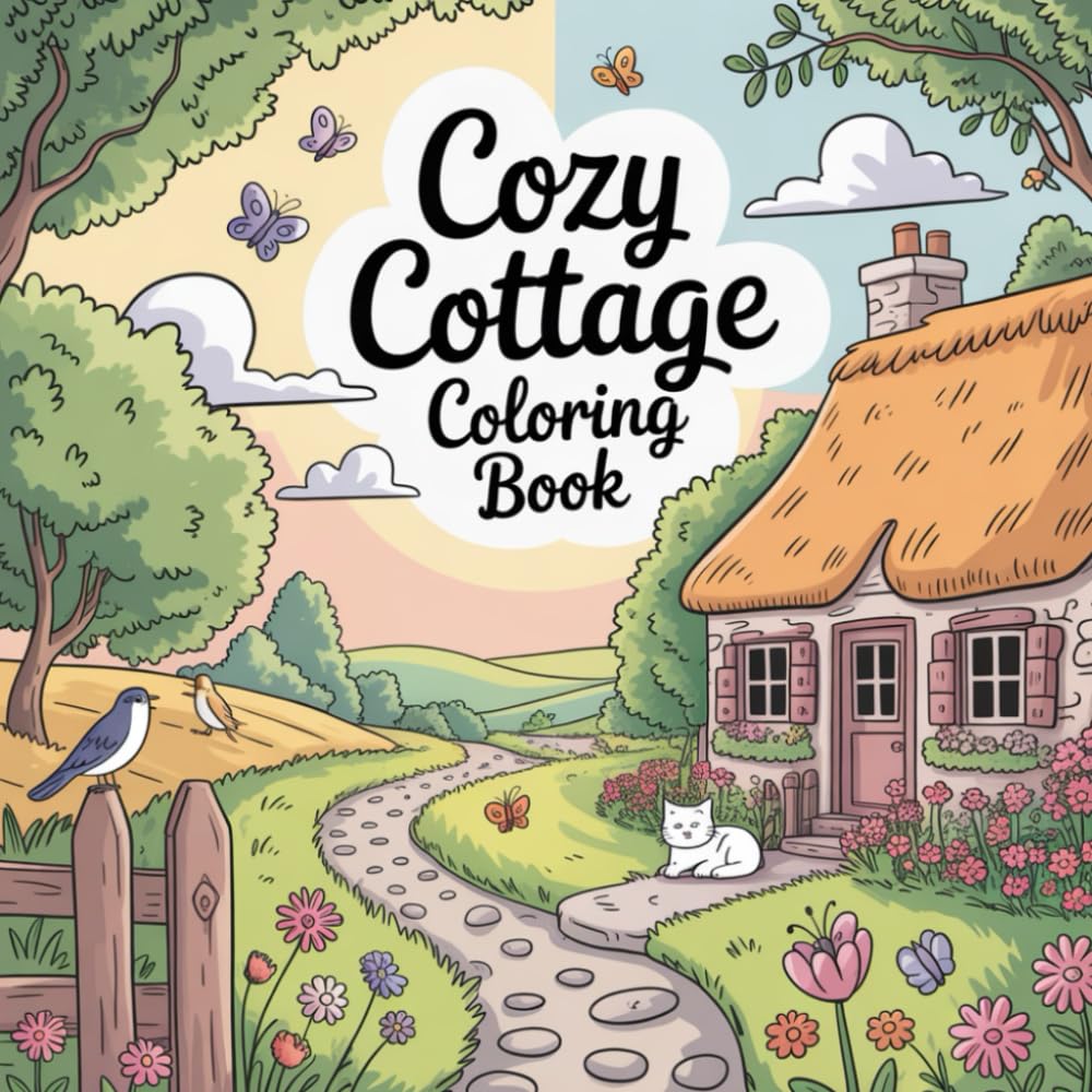 Cozy Cottage Coloring Book: cozy cottage coloring book for adults, relaxing cottagecore coloring book, countryside cabin coloring book, vintage home ... for relaxation, whimsical house coloring book