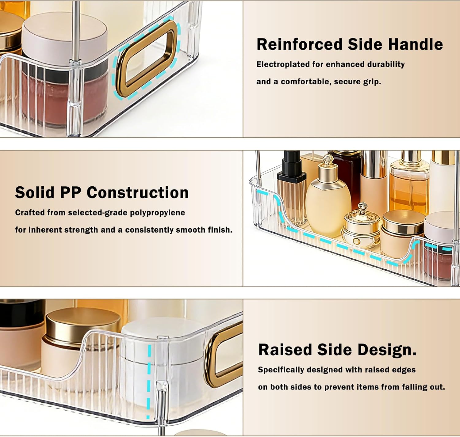 3-Tier Bathroom Counter Organizer Skincare Organizer Makeup Perfume Tray for Bathroom Countertop, Dresser Vanity(Clear)