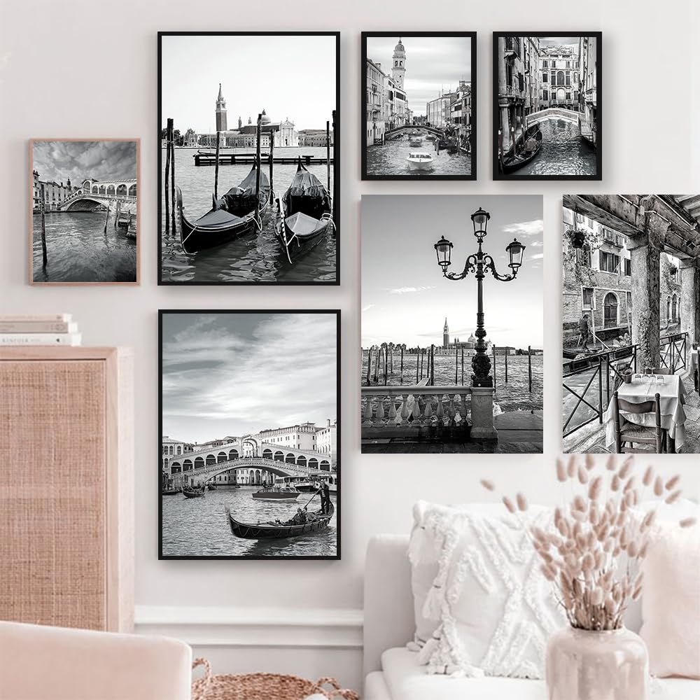 Amazon.co.jp: ヴェネツィアの白黒風景写真ウォールアート