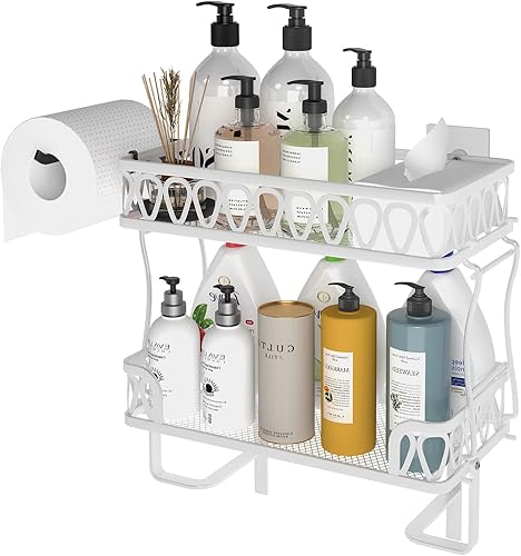 Miniatura 2 de GILLAS Estante de almacenamiento sobre el inodoro de 2 niveles, organizador de almacenamiento de baño de granja con soporte para papel higiénico,