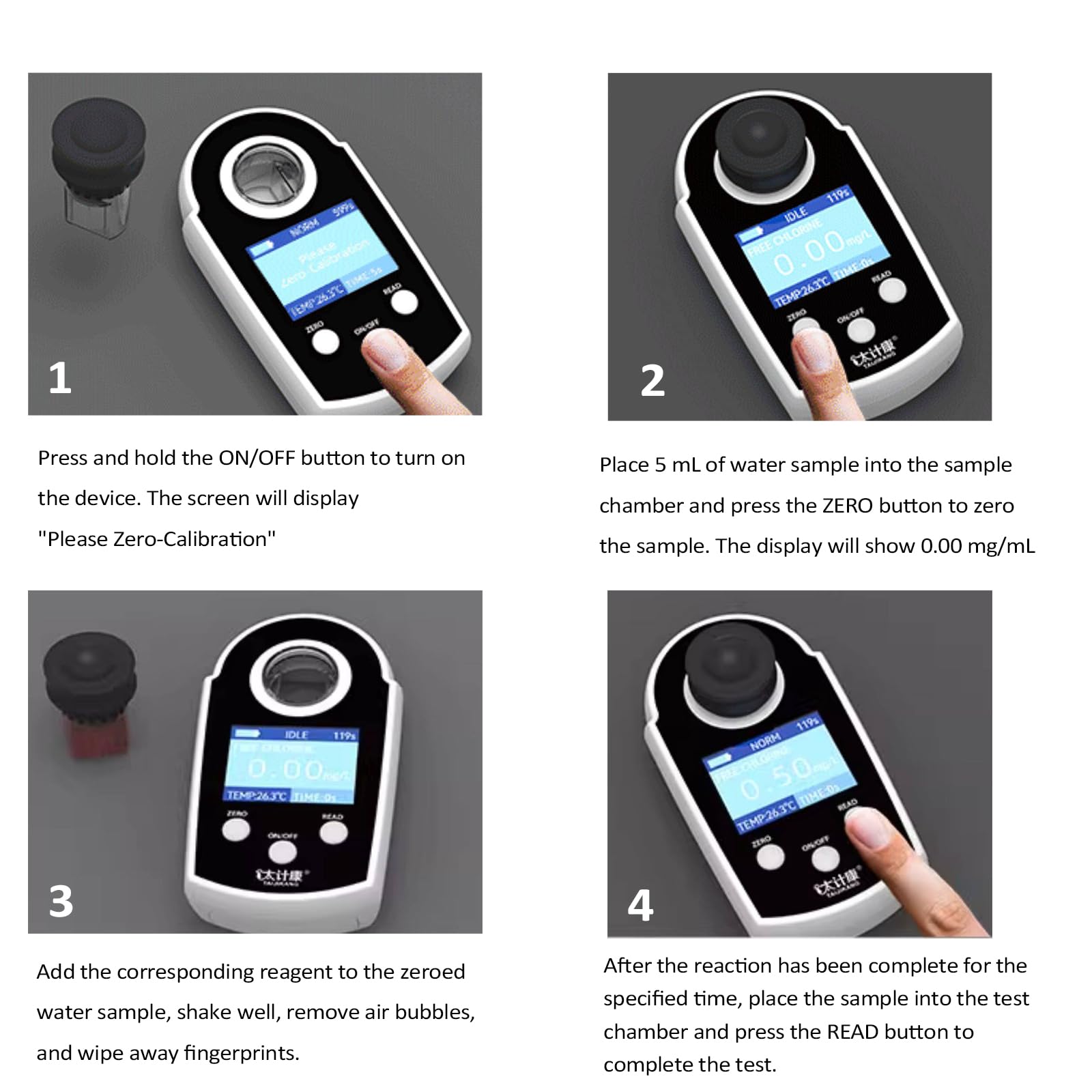 Tester di cloro residuo portatile, Analizzatore digitale della qualità dell'acqua, misura il contenuto di cloro in acqua, Metodo fotometrico DPD, 0-10mg/L, test di qualità dell'acqua affidabile