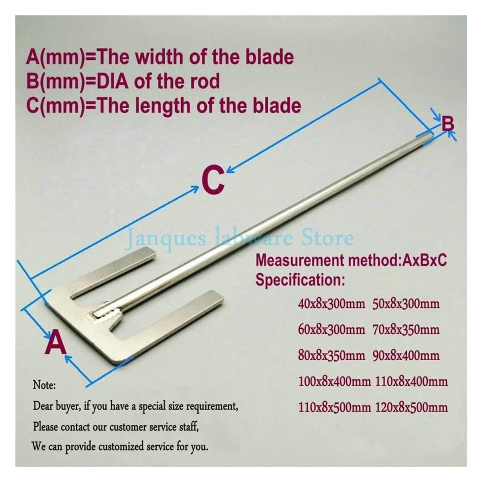 Rührstab, 1 Stück Edelstahl-Blattpaddel vom Typ E mit Blattbreite 40 mm oder 120 mm, Rührflügelpaddel mit Stab, zur Verwendung in Labormischwerkzeugen(90x8x400mm)
