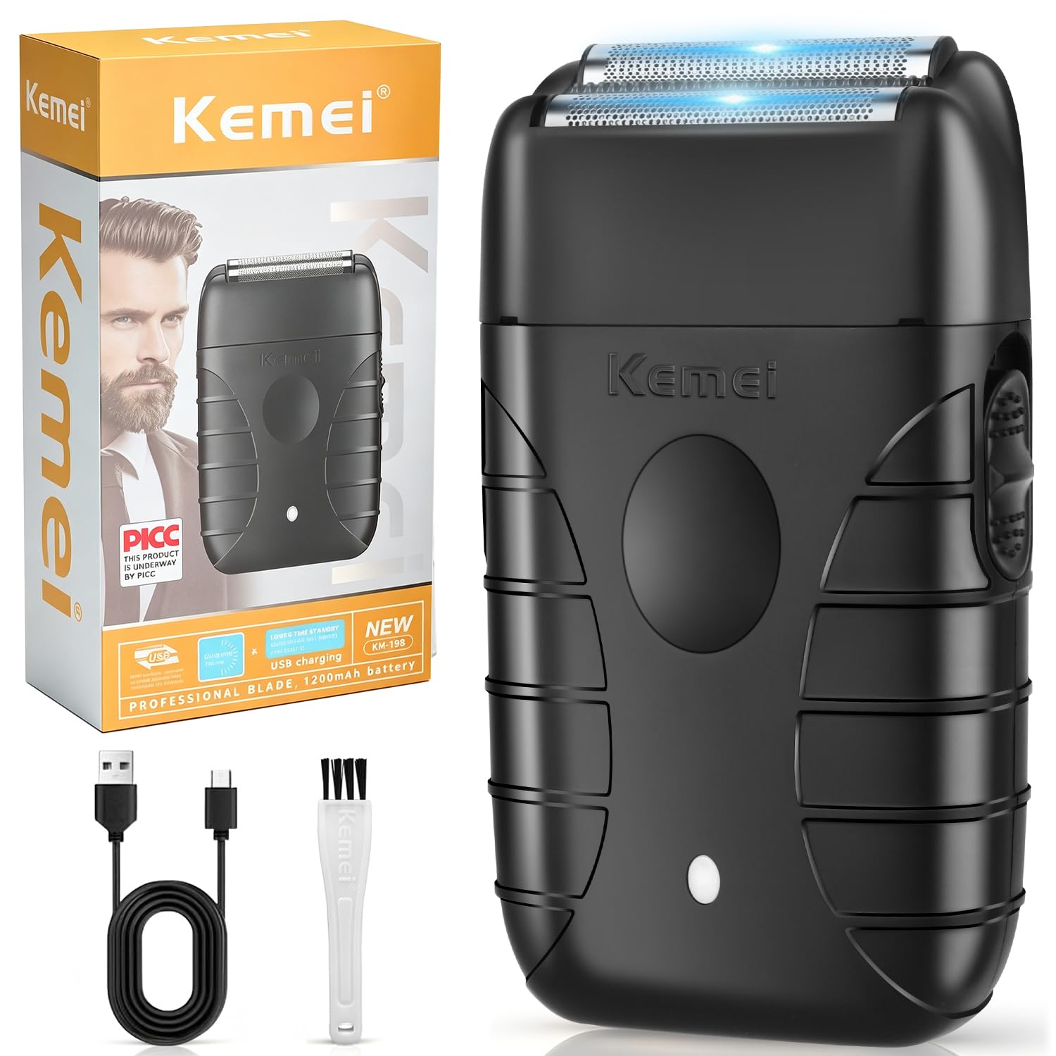 KEMEI Foil Shaver for Men, Electric Shaver, Double Foil Barber Shaver, Cordless Beard Shaver, USB Rechargeable Up to 180 Minutes