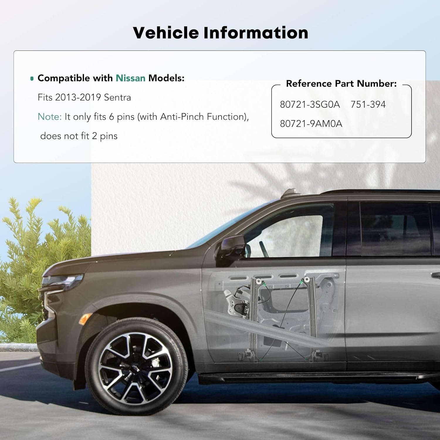 YHTAUTO Front Power Window Regulator Driver Side with 6-Pin Motor Assembly for Nissan Sentra 2013-2019 Sedan, with Express Up Or Down