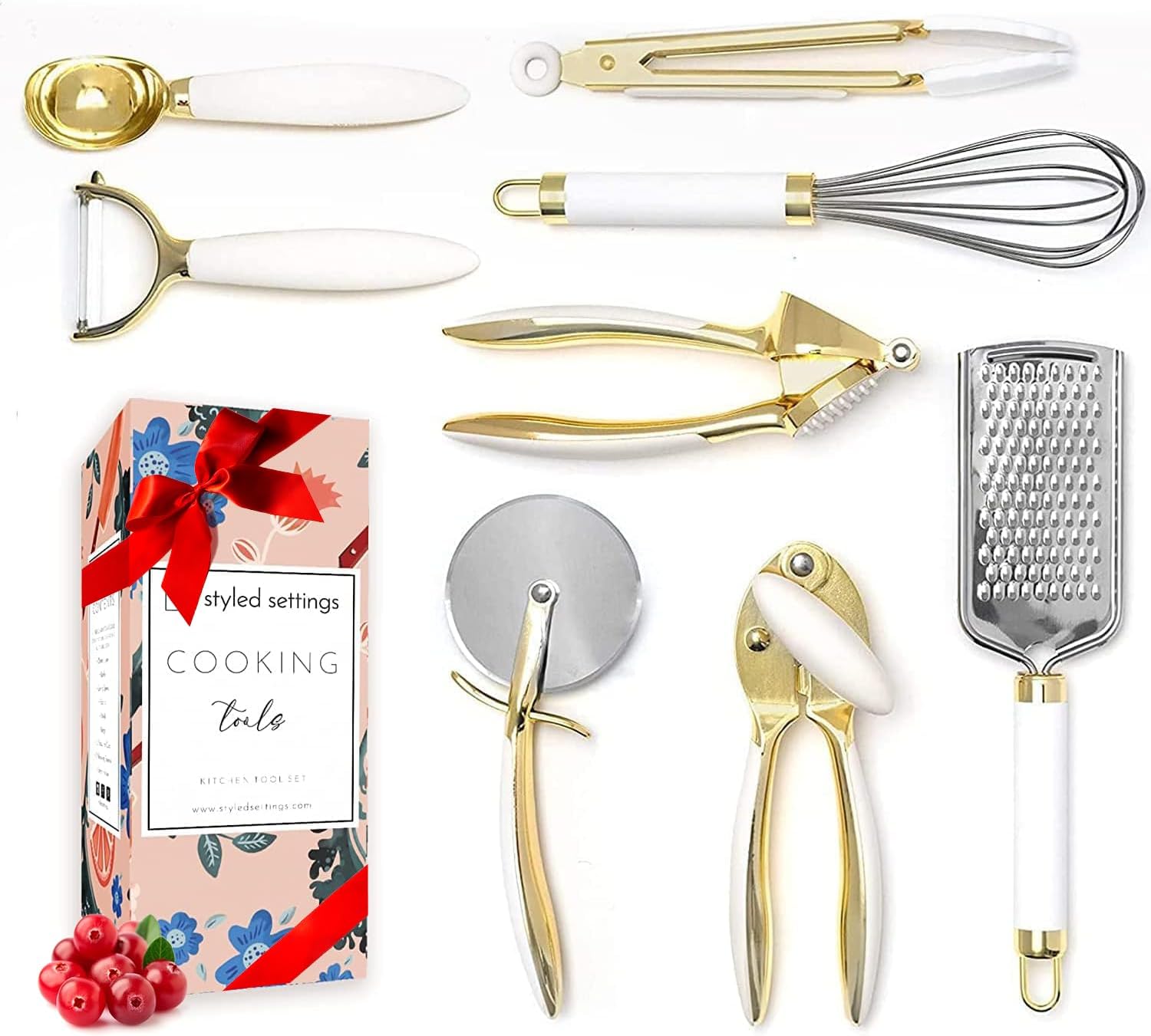 White & Gold Kitchen Tools and Gadgets - Luxe 8PC Cooking Tools and ...