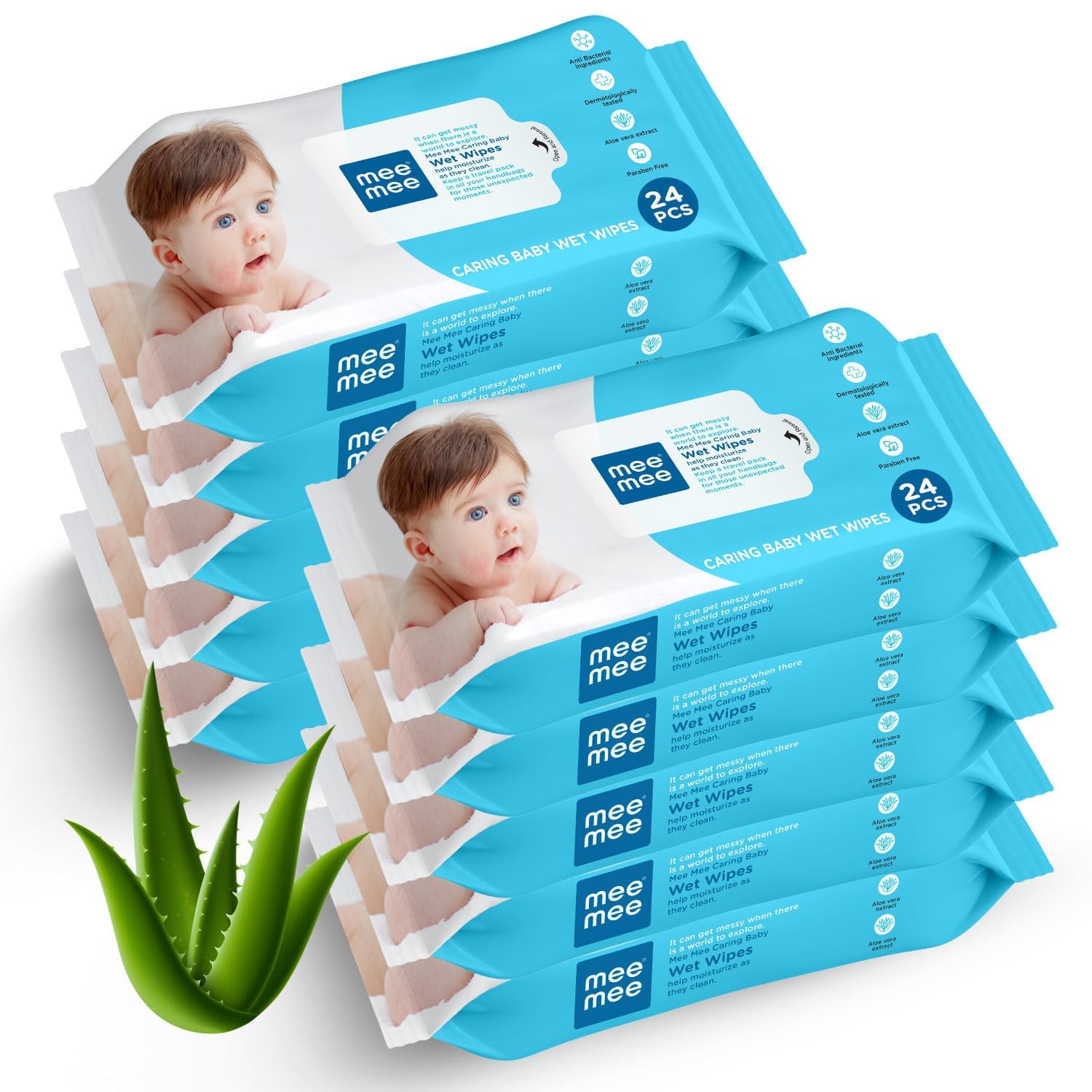 Mee Mee Soft Gentle Baby Wet Wipes (24 Wipes) Pack of 10 | Infused with Aloe Vera and Vitamin E | Paraben & Sulfate Free | Multipurpose Cleansing Wipes | Wipes Combo for Babies-picture-27