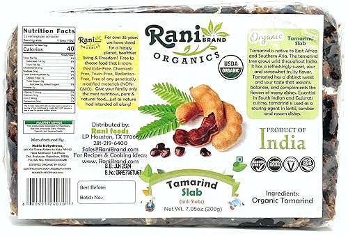 Rani - Losas de tamarindo orgánico (losas Imli) de 7 onzas (7.05 oz) ~ totalmente naturales | Sin azúcar añadida | Veganas | Sin gluten | Sin OMG |