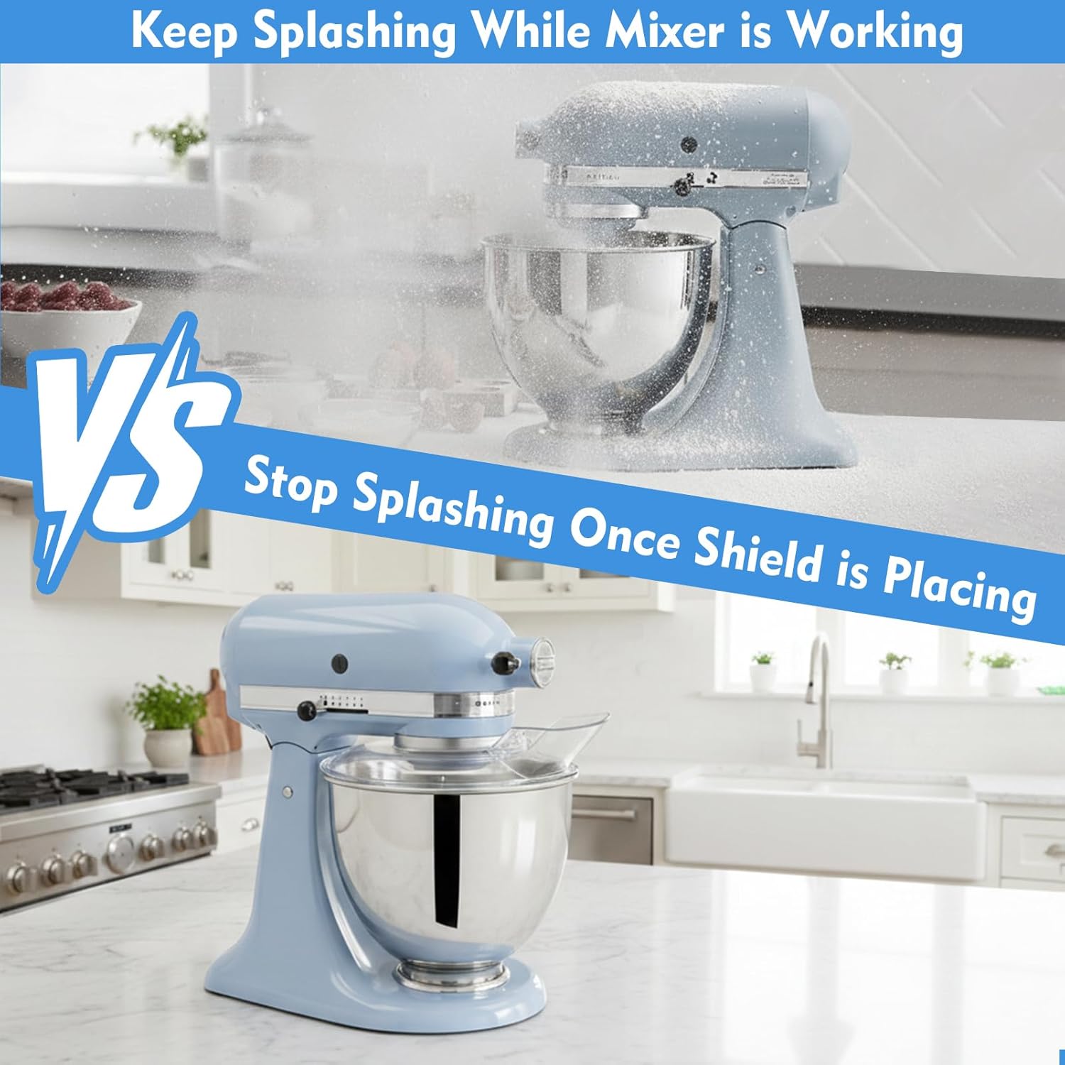 Pouring Shield and Mixer Bowl Cover (for Stainless Steel Bowl ONLY) Compatible with Kitchenaid 4.5-5 Quart Tilt Head Stand Mixer Accessories and Attachments, Splatter Guard for Mixer