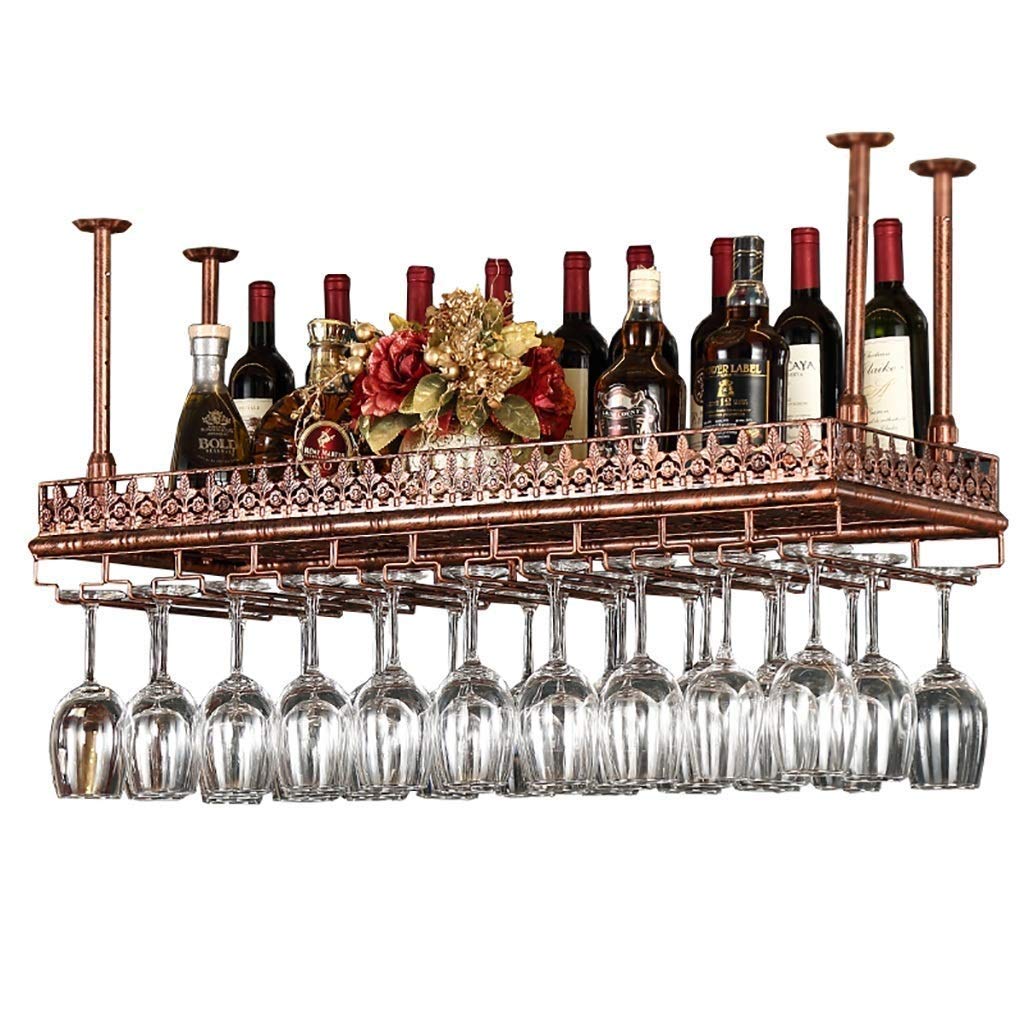 Support à Verre à Vin en Métal de Plafond avec Casier à Vin Rouge et Porte-Bouteille Suspendu 120cm