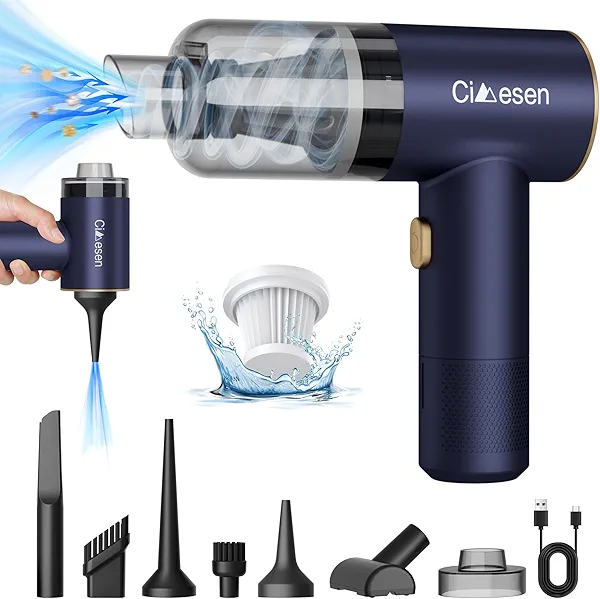 Cimesen Car Vacuum Portable 4 in 1 Vacuum Cleaner 12000Pa Mini Handheld Vacuum Cordless Rechargeable 120W High Power Vacuum Cleaner & Air Duster Multi-Nozzles for Car Home Office Pet