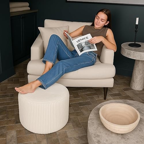 Miniatura 7 de Puf redondo otomano y reposapiés, pufs de pana suave con relleno de espuma, cómodos rellenos de esponja para sofá escritorio para descansar tus